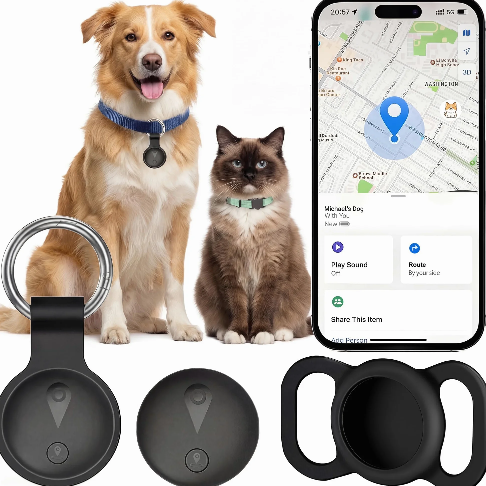 Collier GPS Chat, Chien Traceur sans Frais Mensuels, Compatible avec iOS et Android, Suivi en Temps Réel Traceur Collier Traceur Chat, Longue durée avec étanche Traceur Animal, Noir