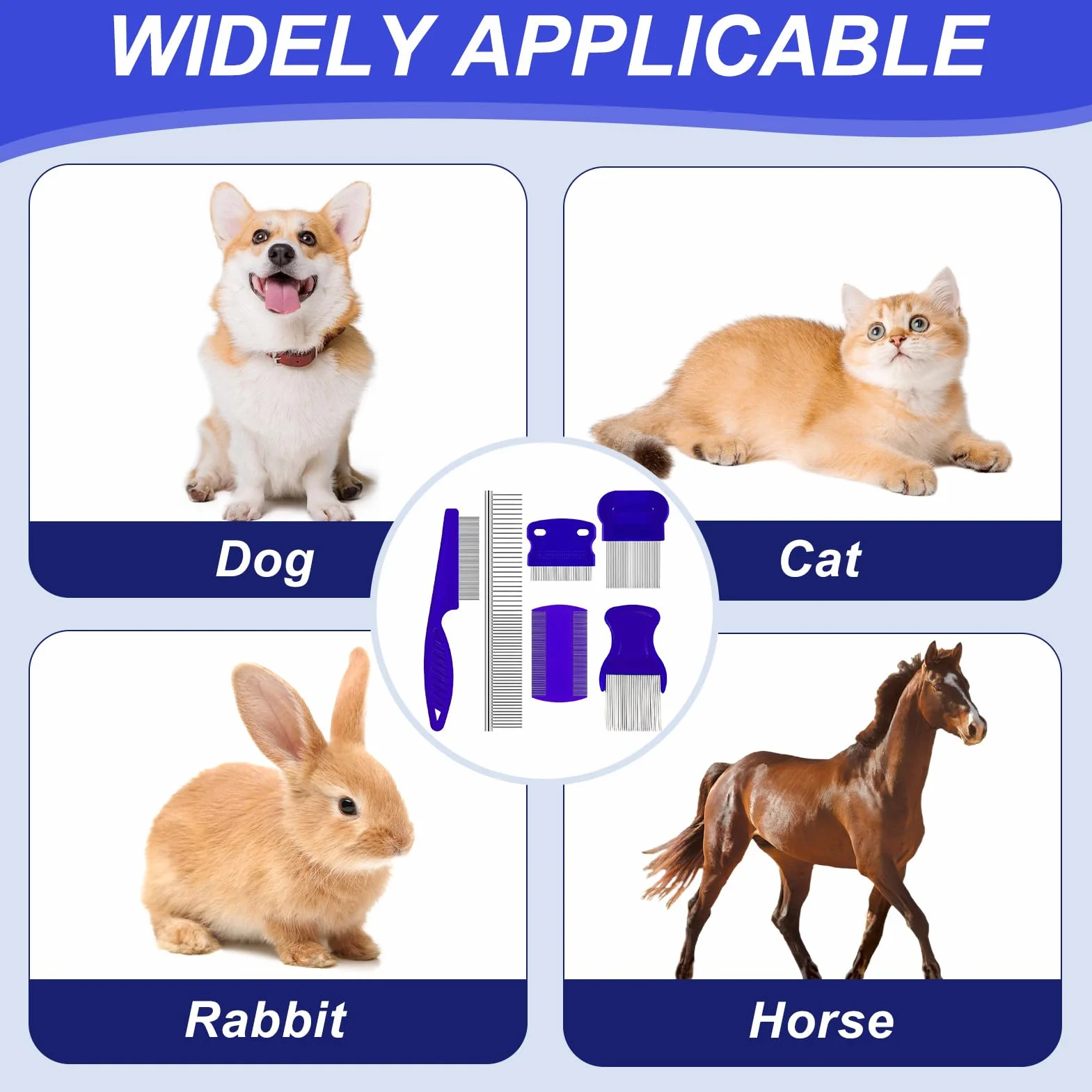 6Set Peignes Anti Puces pour Animaux, Peignes Acier Inoxydable pour Chats et Chiens, Outils de Toilettage, Élimination des Puces et Taches de Larmes, Peigne Démêlant