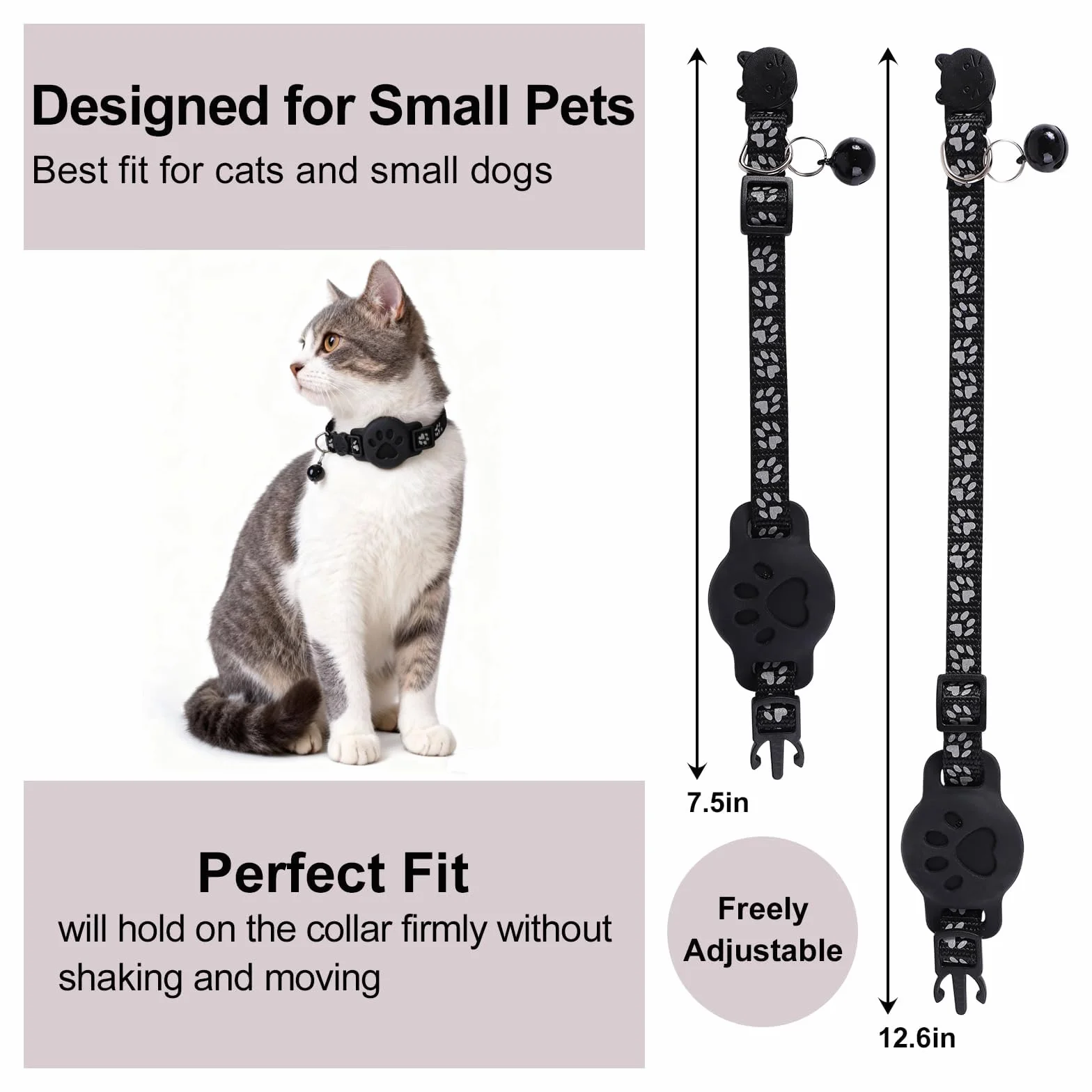 Collier GPS Chat Traceur Bluetooth Compatible Deux Systèmes Sans Abonnement Étanche Léger Réfléchissant Réglable Amovible 19-32 cm