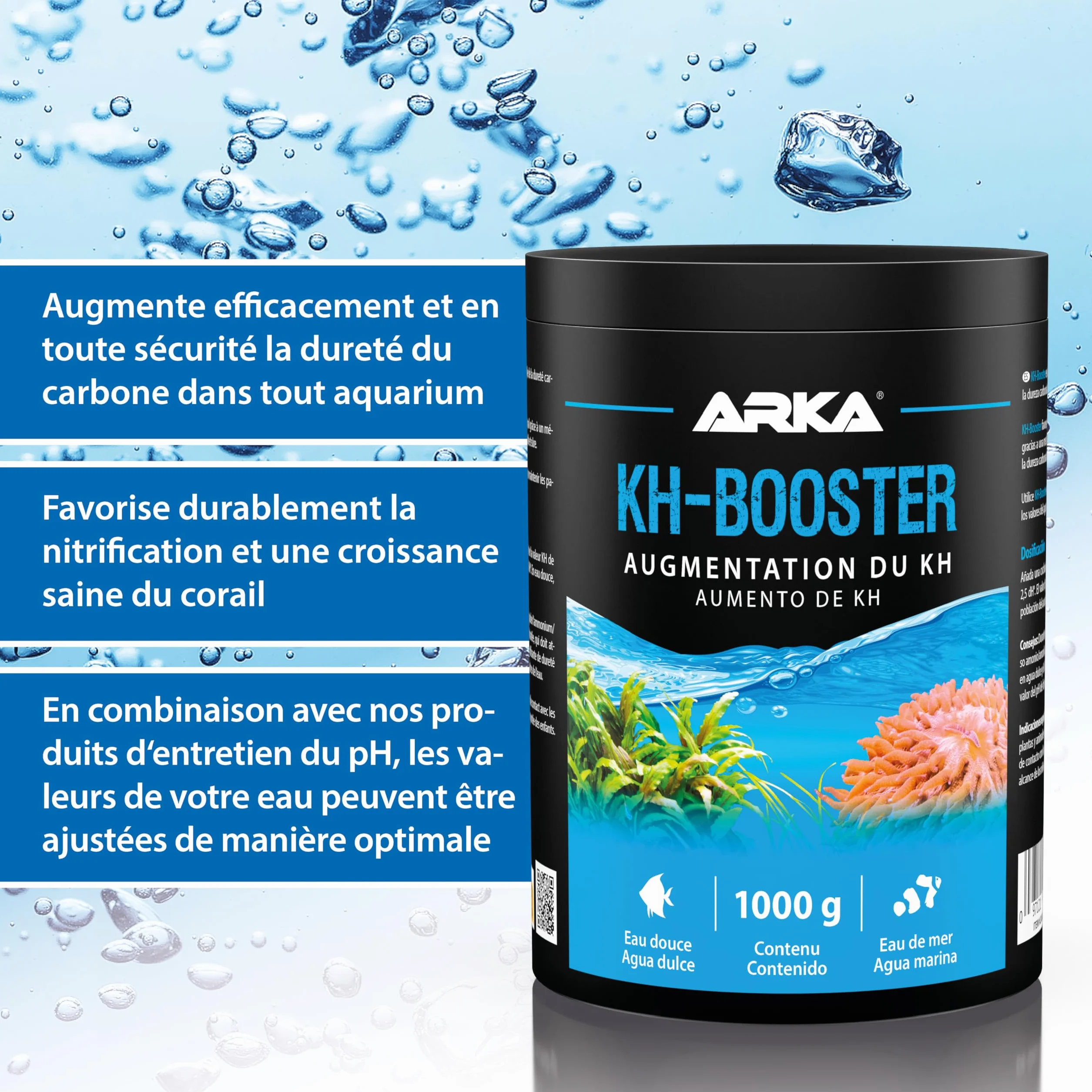 Augmenteur KH Aquarium 500 g Poudre Tampon pH pour Eau Douce Marine stabilise paramètres protège biofiltre favorise Nitrification Eau Claire équilibrée
