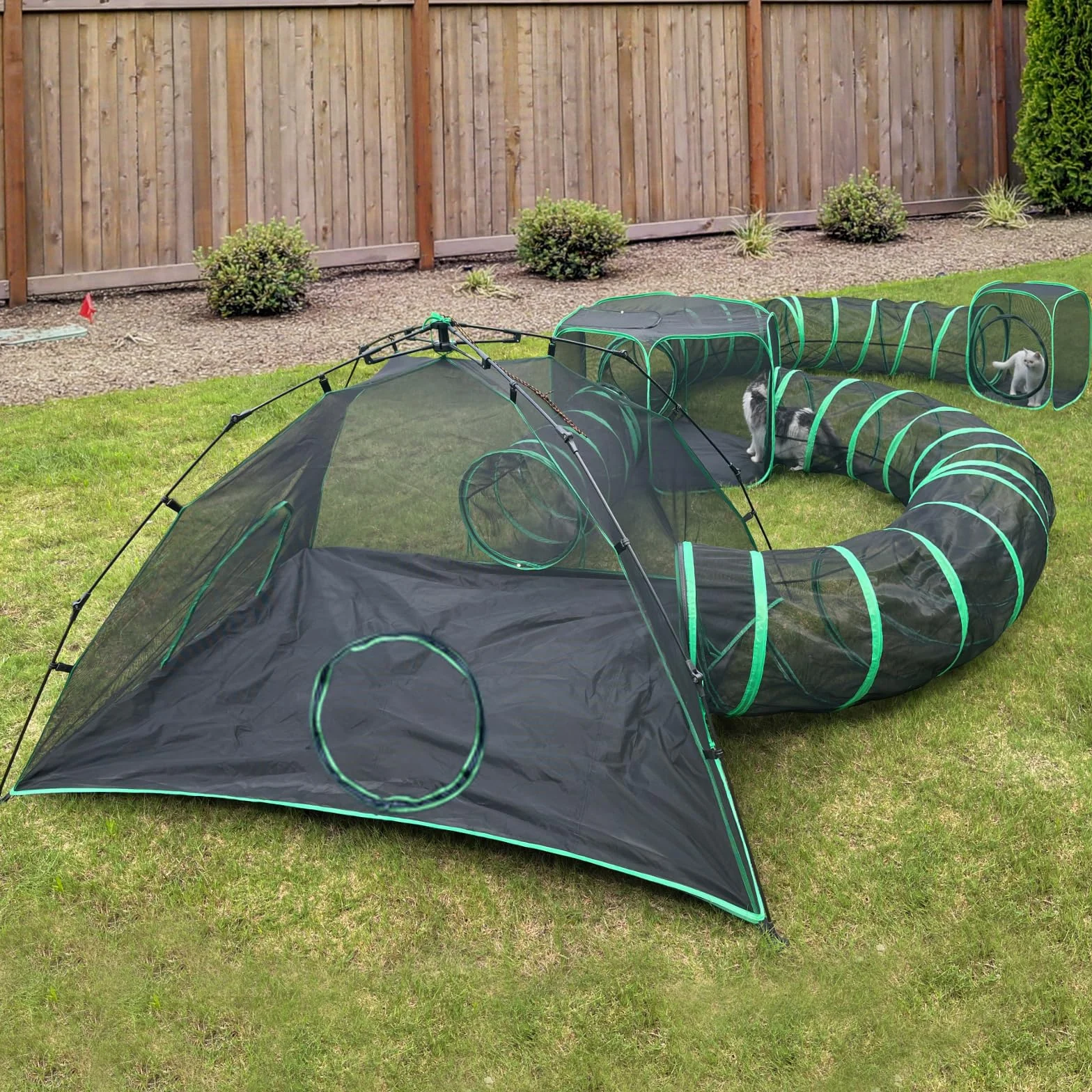 Pawtenda Aire de Jeu pour Chat 6 en 1 pour l'extérieur, enclos Portable avec 3 tentes et 3 Tunnels