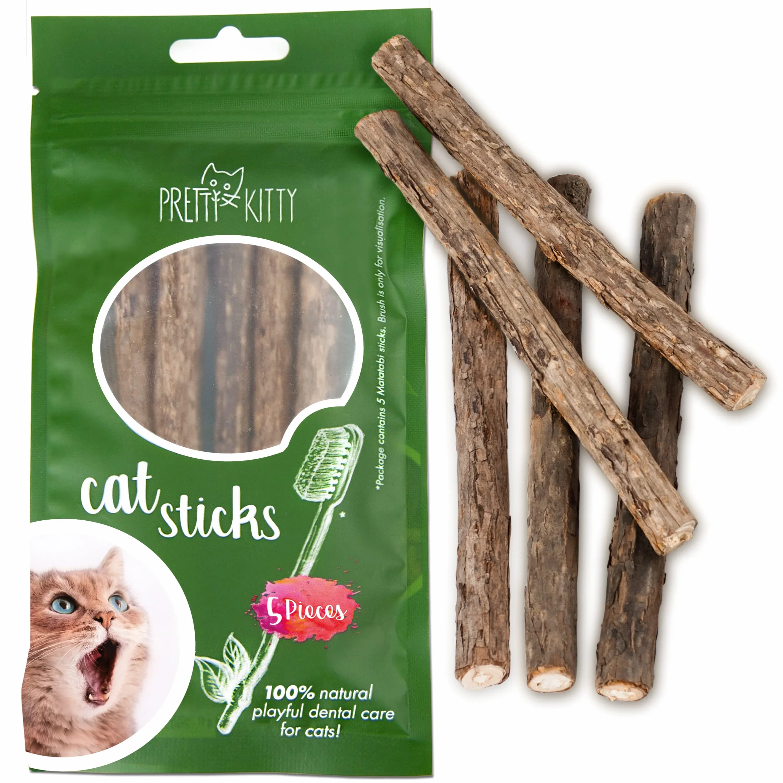 PRETTY KITTY 5 bâtons de Matatabi à mâchonner – Jouet dentition féline saine contre mauvaise haleine