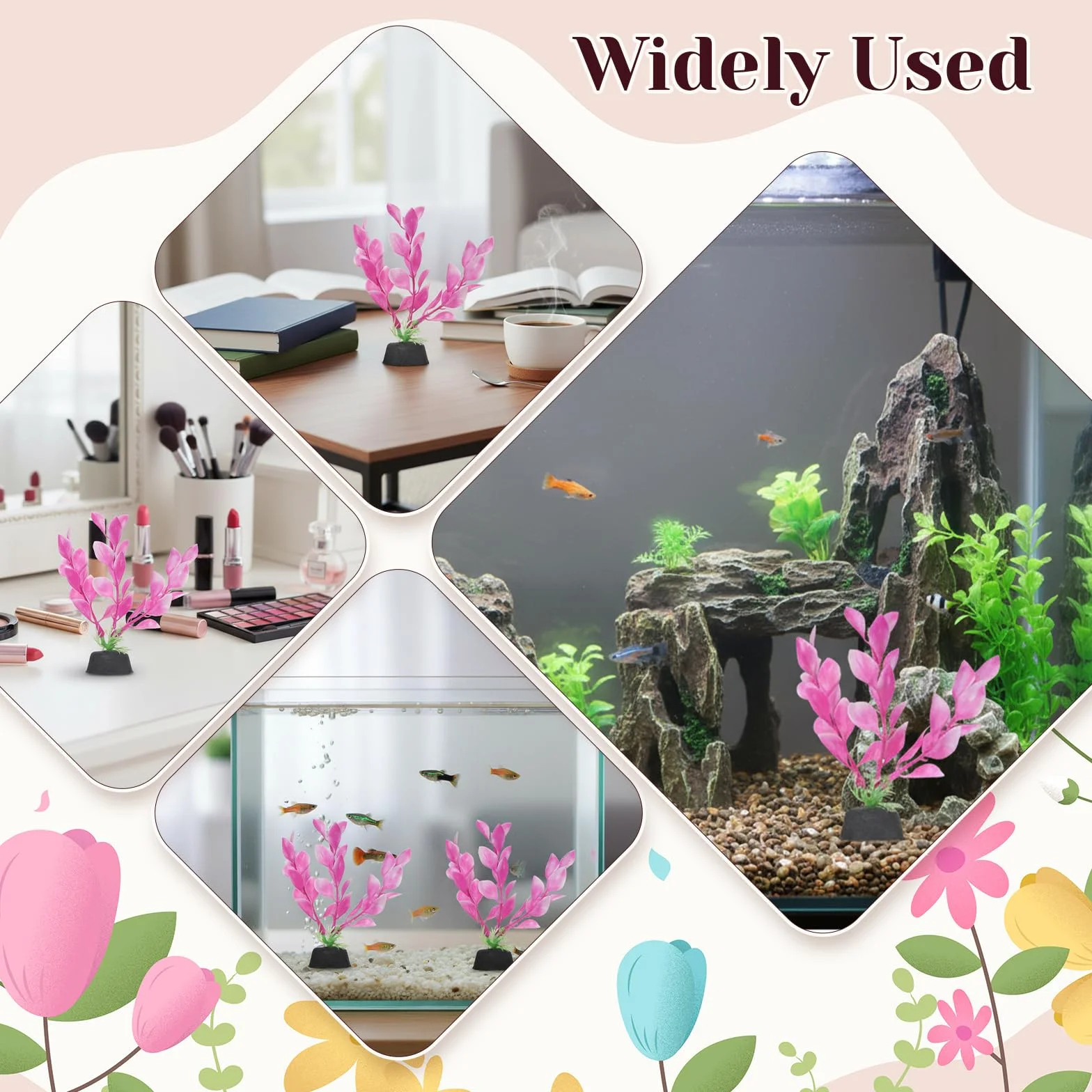 Plantes d'aquarium Betta 10,2 cm, lot de 2, décoration, herbe décorative (rose)