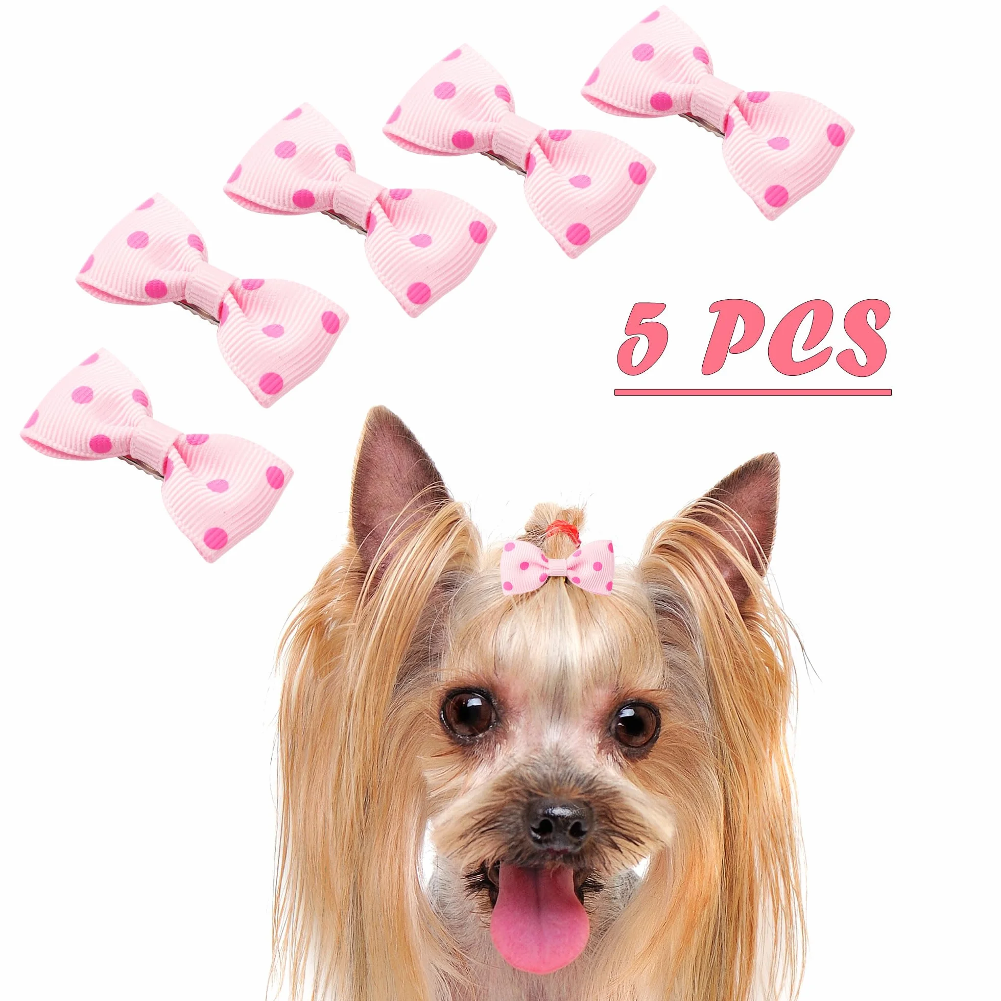 Barrette pour Chien à Pois Pince Rose 5pcs