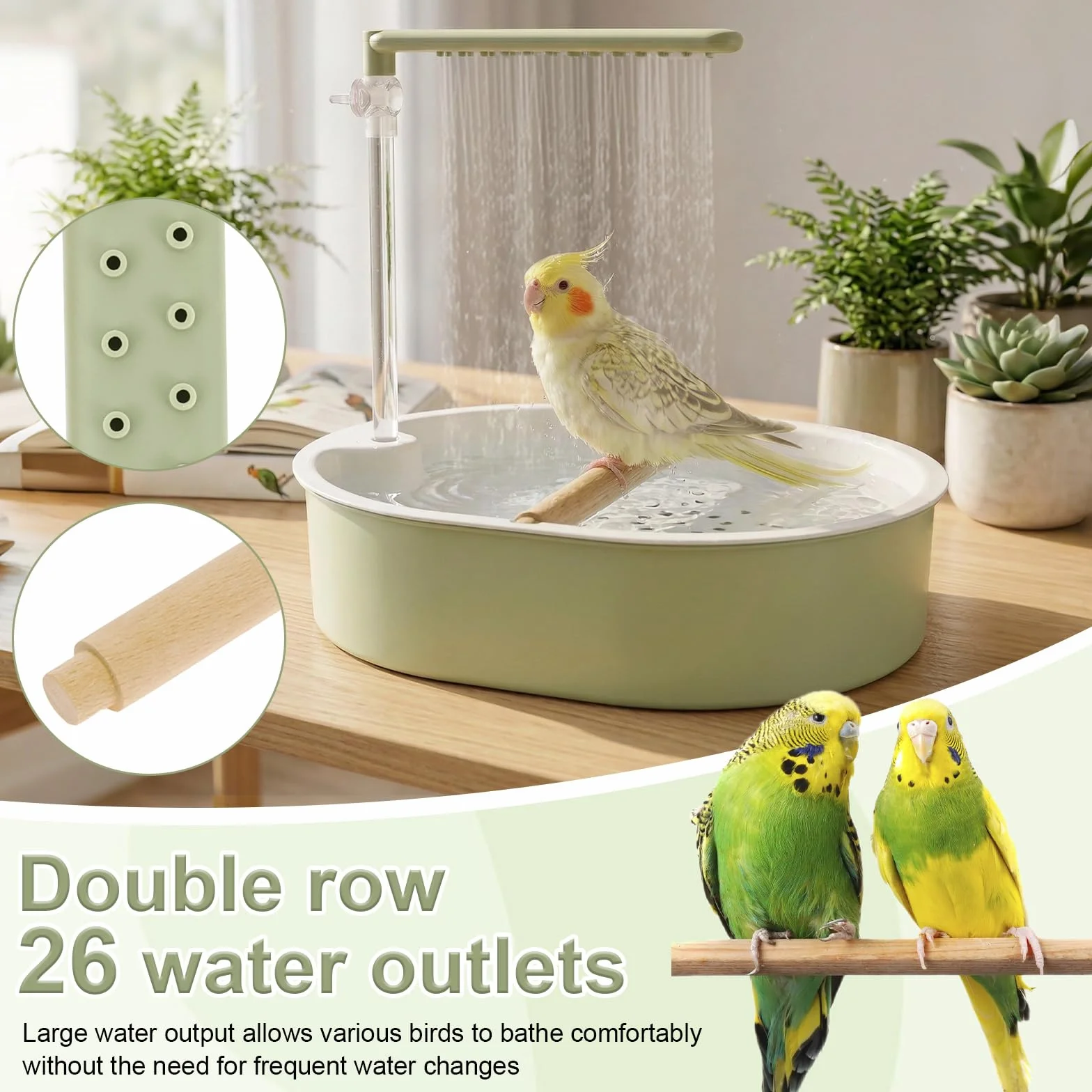 Baignoire automatique pour oiseaux avec débit d'eau réglable, abreuvoir USB 26 sorties
