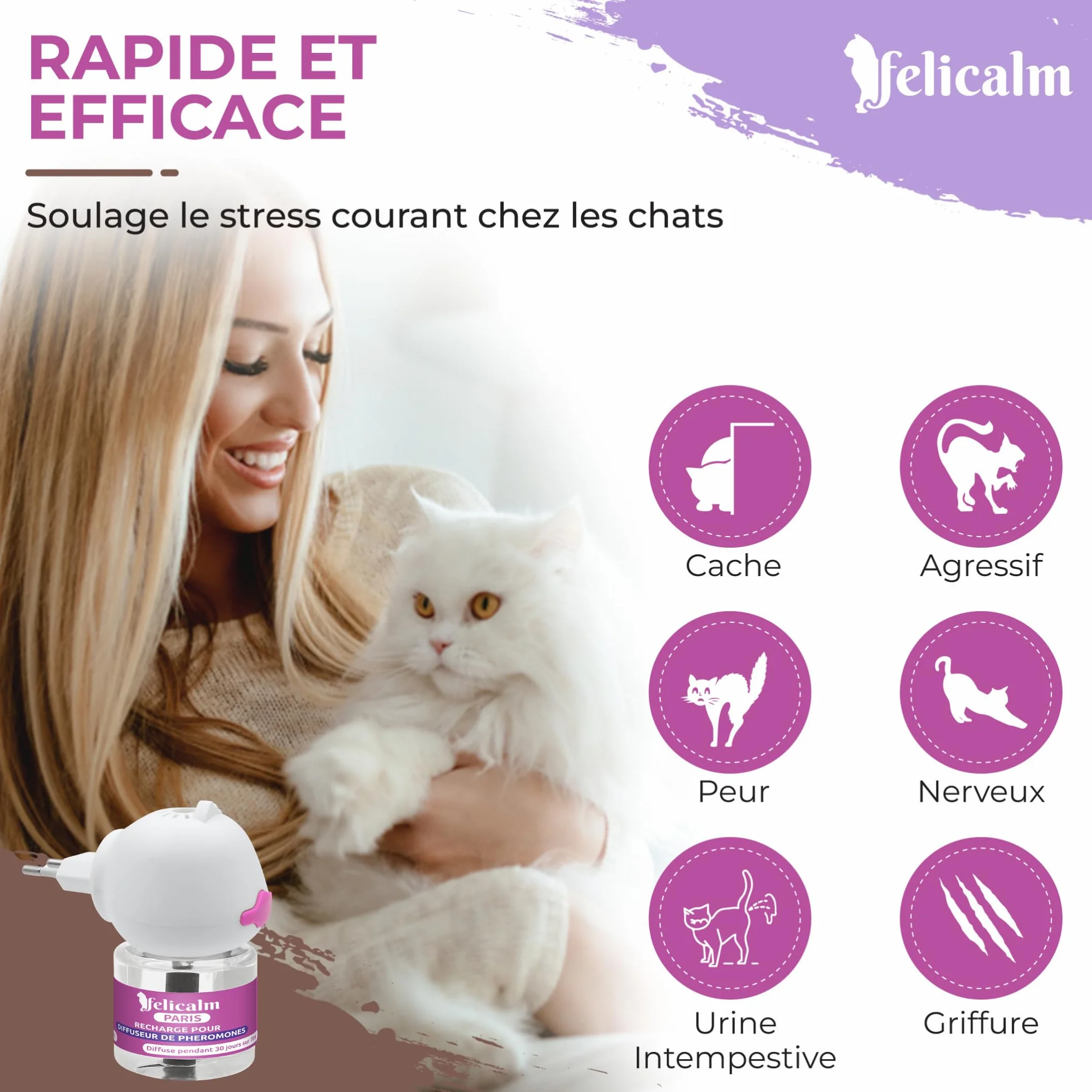 PHEROMONE Diffuseur Intelligent pour Chat et Chaton 48ML Anti Stress Calmant