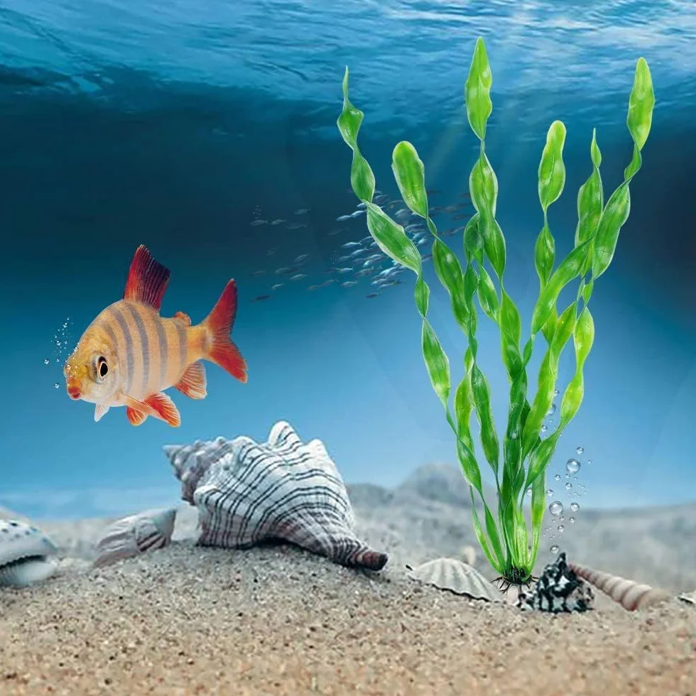 Lot de 5 Plantes Aquarium Artificielles, Base en Céramique, Décoration Poisson pour Aquarium Eau Douce et Eau de Mer