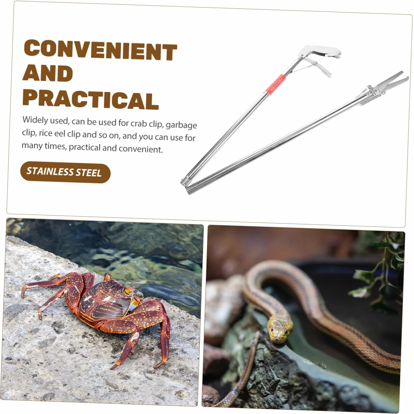 Pinces à Serpents en Acier Inoxydable Antidérapantes Pliables Outil Multifonctionnel pour Jardin