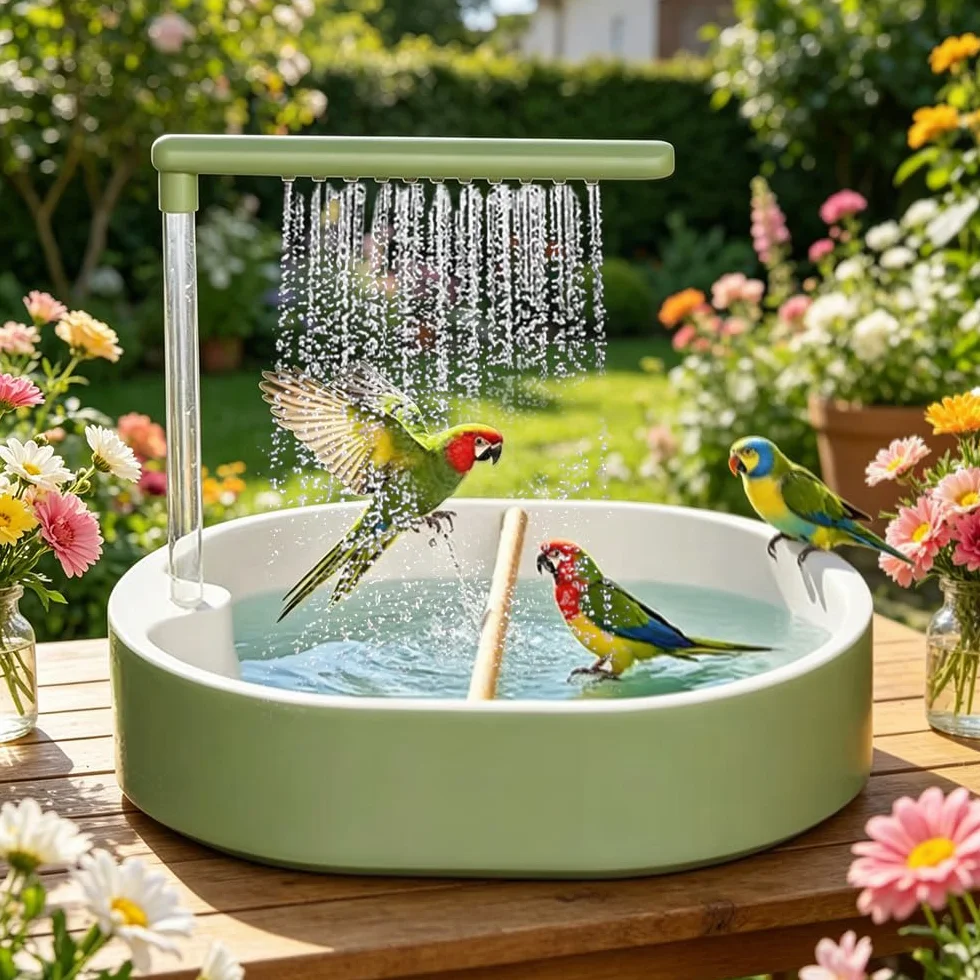 Douche à Oiseaux Automatique avec Douche d'eau Circulante pour Perroquet, Perruche, Cacatoès Vert