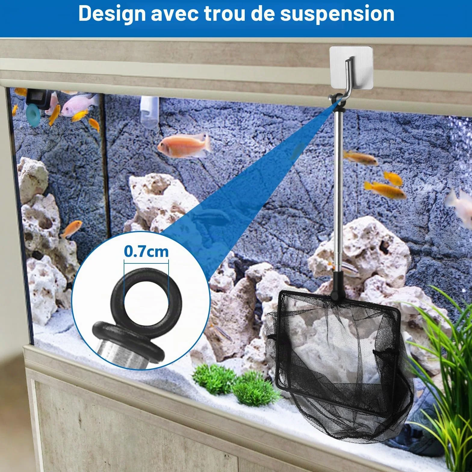 Épuisette Télescopique 26-45 cm pour Aquarium, Étangs et Piscines Koi Noir