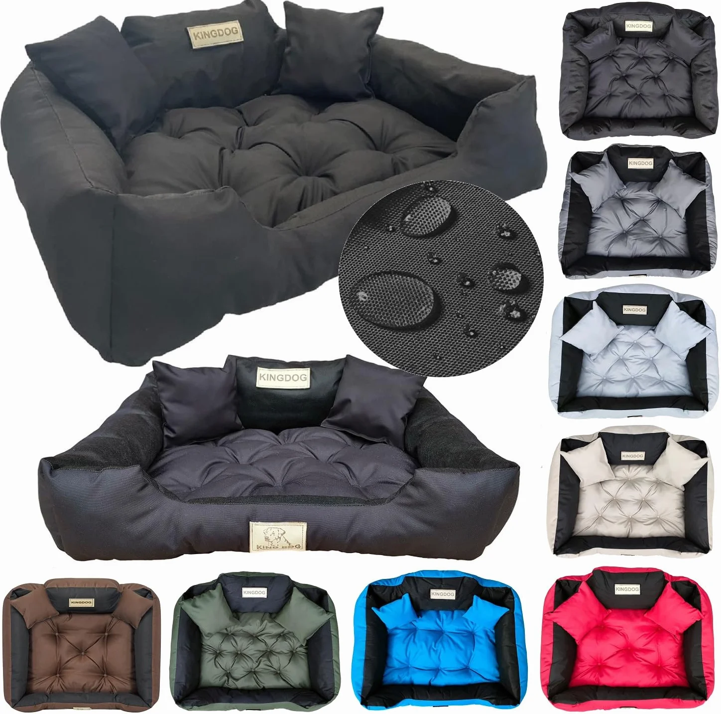 KING DOG Lit pour Grands Chiens 100x75 Noir Coussin Imperméable Canapé Adapté au Lavage