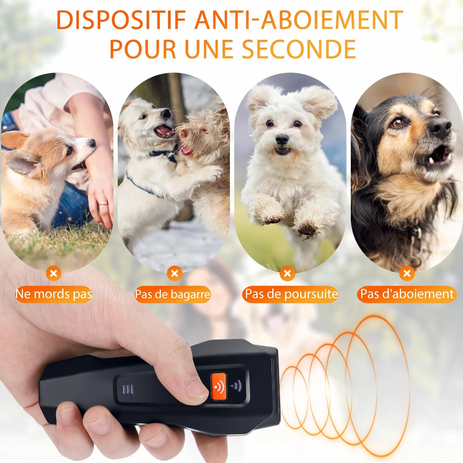 Répulsif à Ultrasons Chien Anti Aboiement Puissant Réglable 3 Fréquences 10M Portée