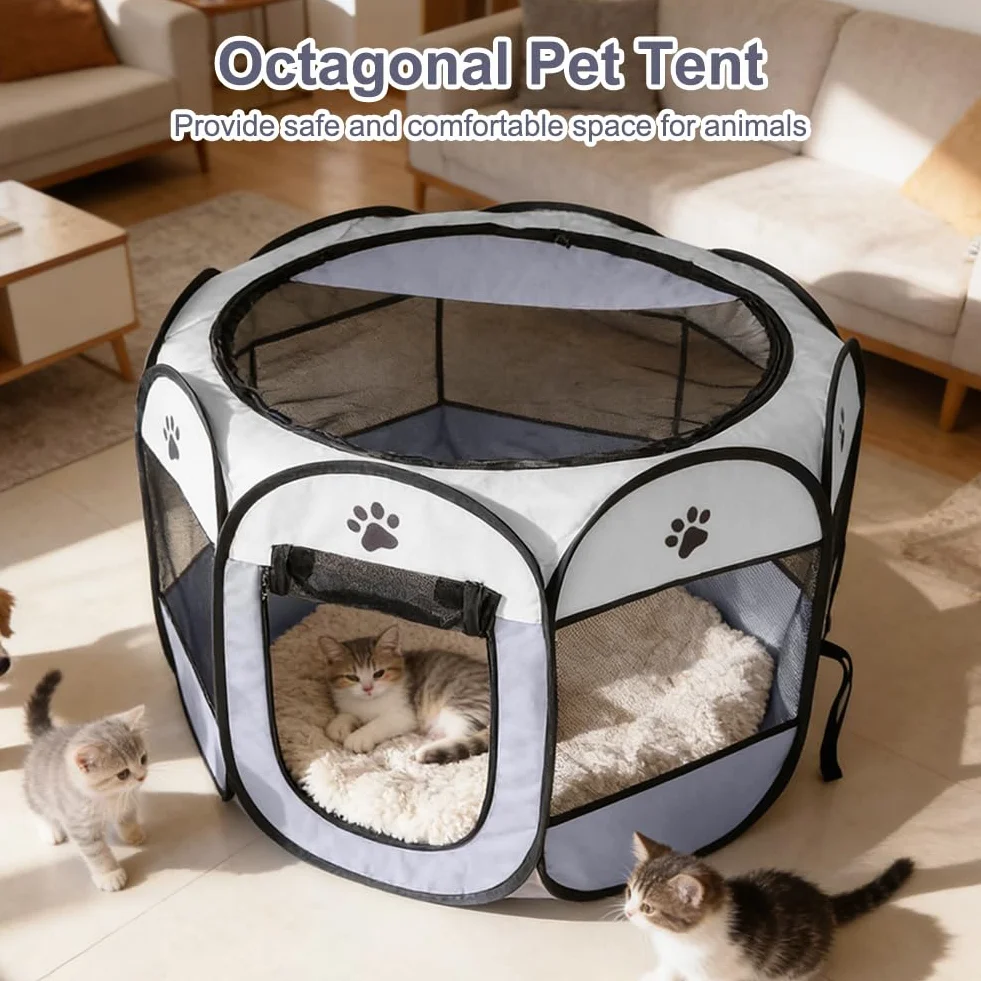 Parc pliable pour animaux 74 x 74 x 43 cm tissu Oxford filet respirant chiots chats chiens