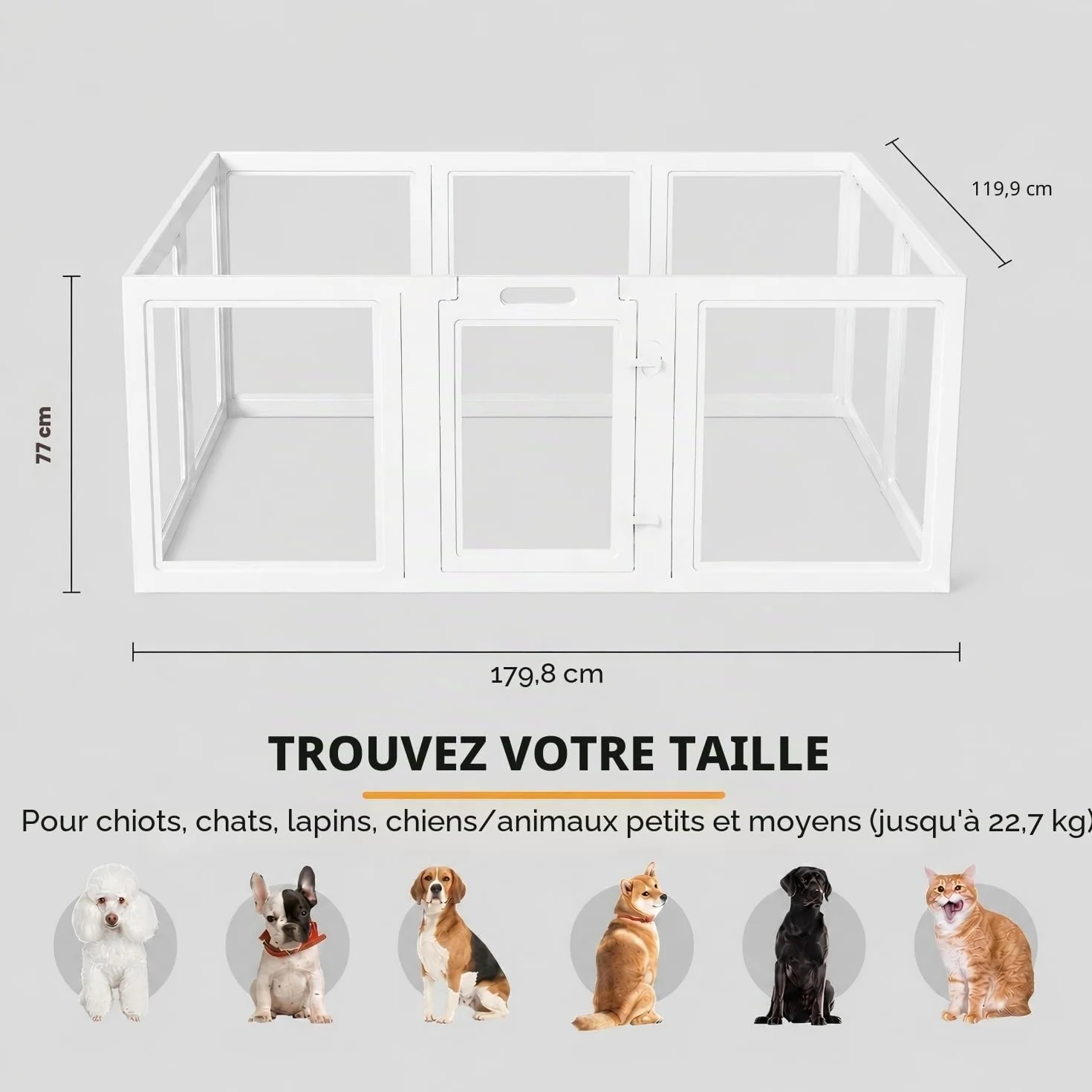 Everfront Enclos d'intérieur en Acrylique Transparent pour Chiot, Chat, Lapin, Furet, 77 cm de Hauteur, 10 pièces