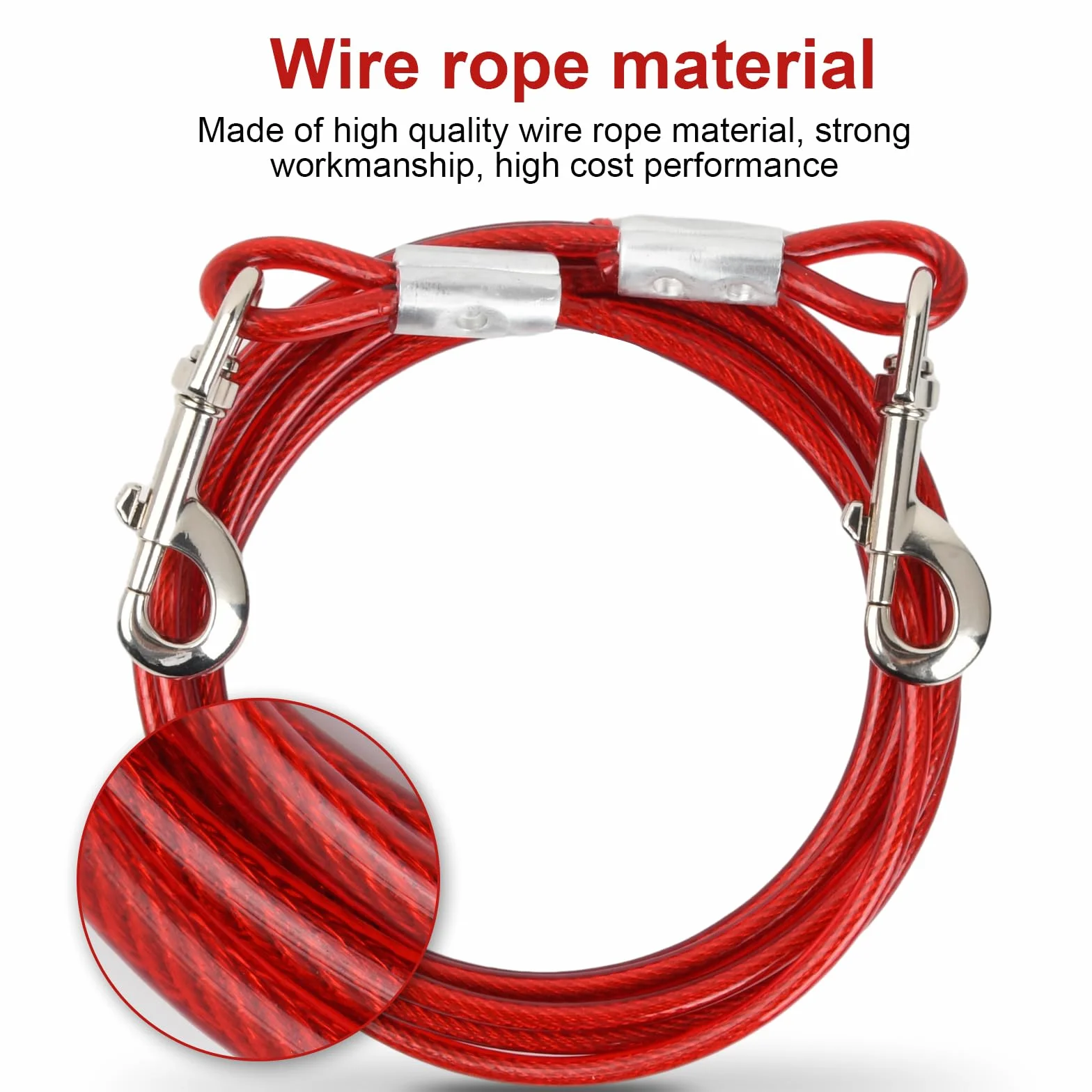Câble d'attache Chien 3 m Métal avec Crochet Pivotant Revêtement PVC Anti-Morsure Chaîne de Sécurité jusqu'à 250 kg Blanc