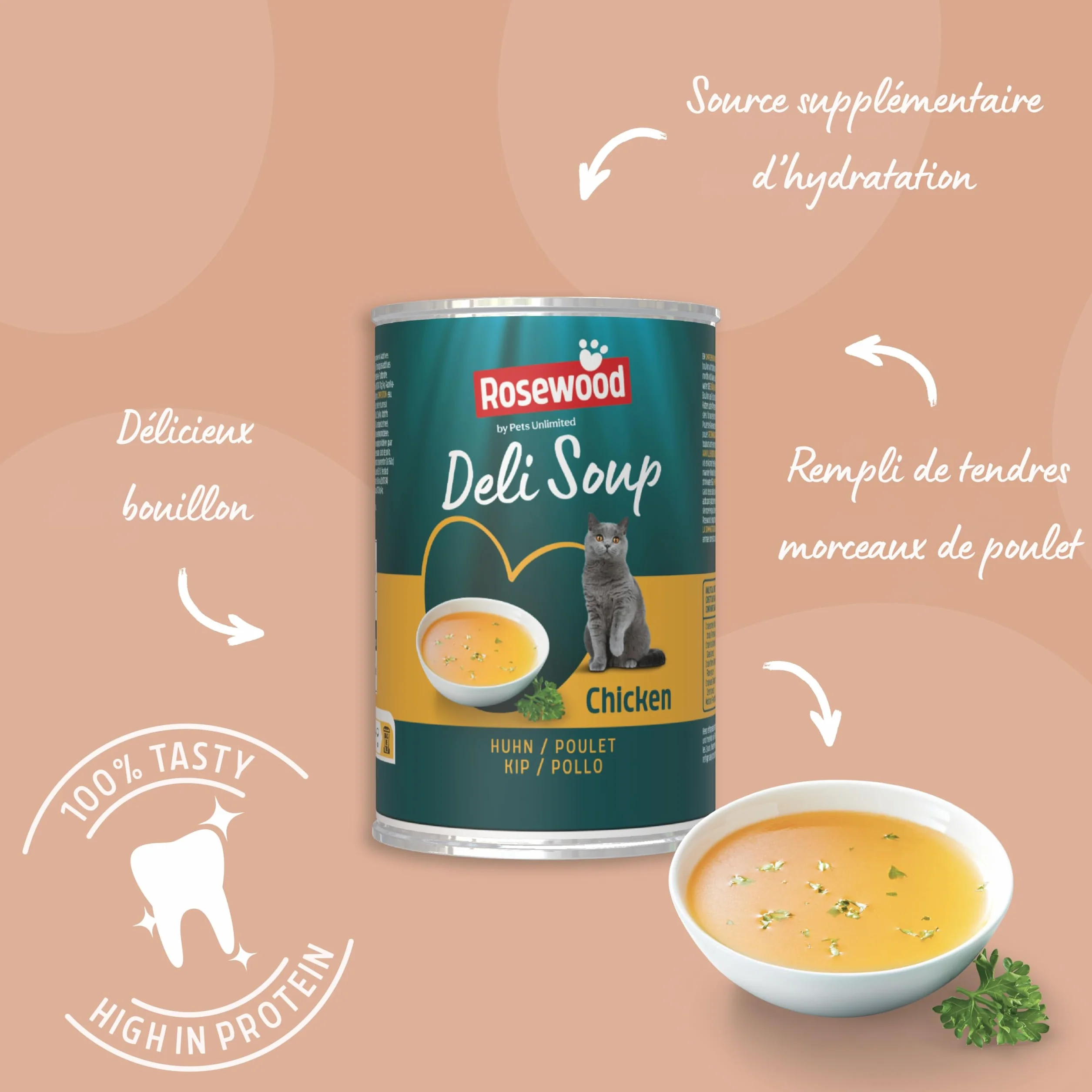 Rosewood Deli Soup Poulet Friandise au Bouillon pour Chat avec Morceaux de Poulet Tendre 135 ML