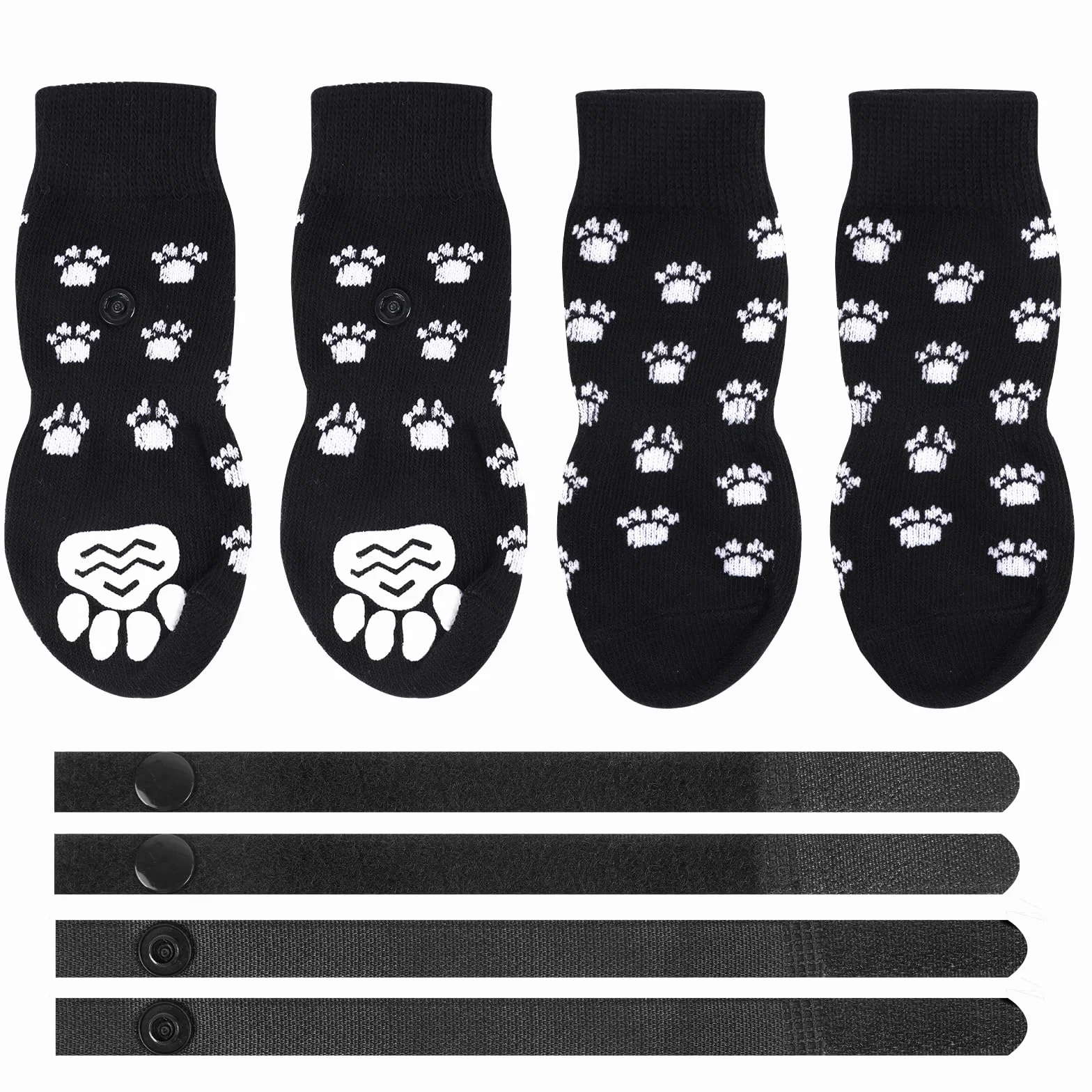 AUAUY Chaussettes Anti-Dérapantes Chien Chat Protège Pattes Sols Intérieurs Bandes Fixation Réglables Petits Moyens Chiens Chats S
