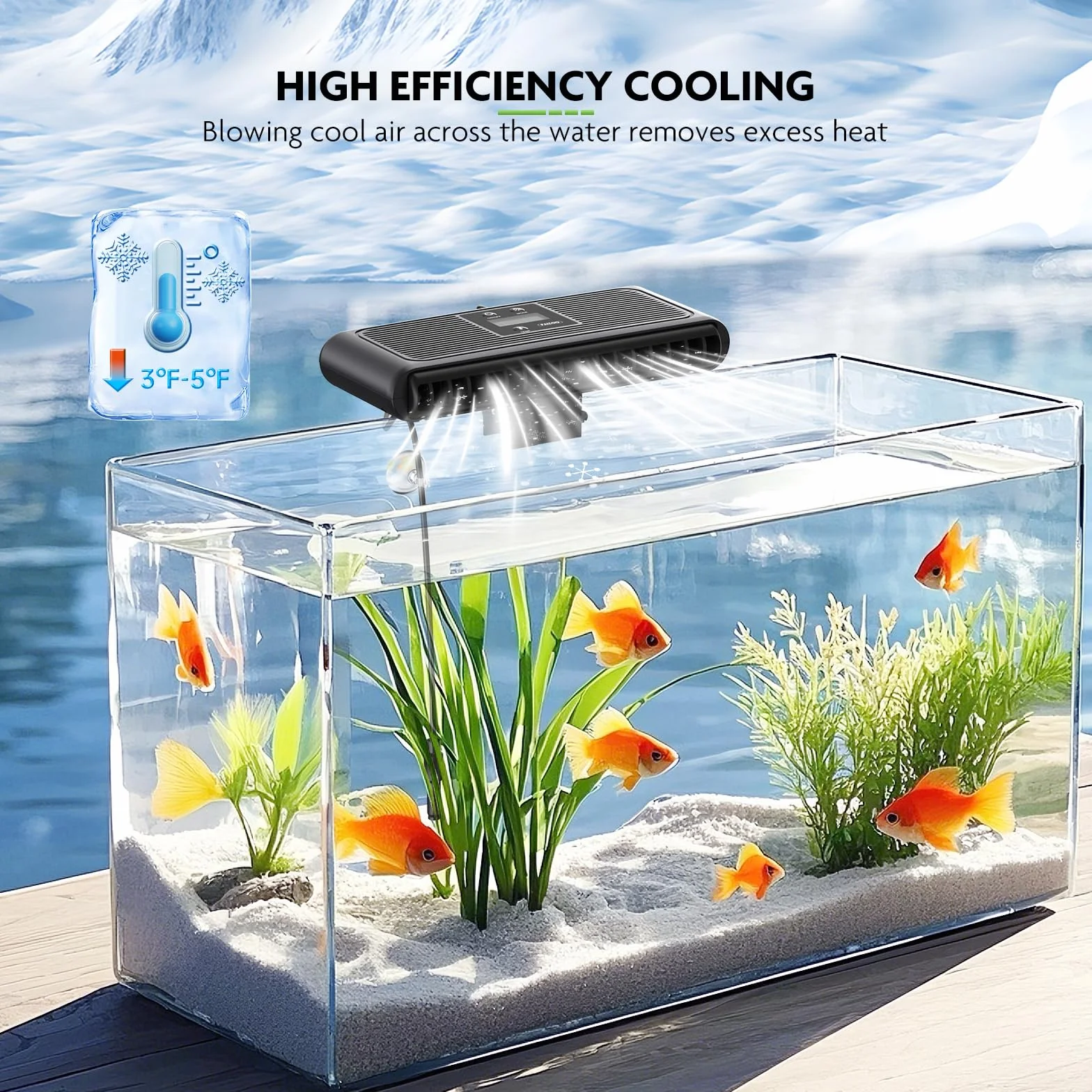 PAIZOO Ventilateur refroidisseur pour aquarium, contrôle automatique de la température, refroidisseur de bac à poissons, ventilateur d'aquarium avec sonde de température, écran LCD, 3 modes de vitesse