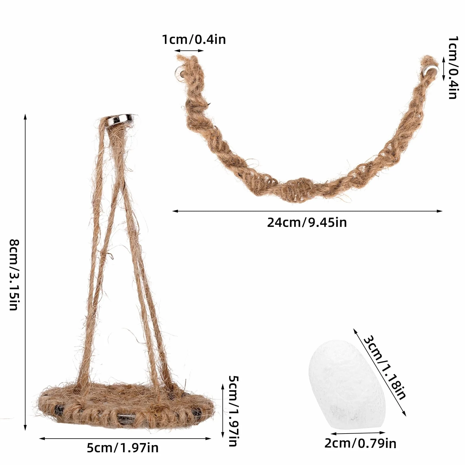 3pcs Ensemble de Accessoires pour Terrarium Araignée Sauteuse, Balançoire en Corde Coton Balançoire Plateforme et Nid avec Aimants pour Décoration Terrarium Araignée Sauteuse Taille Moyenne
