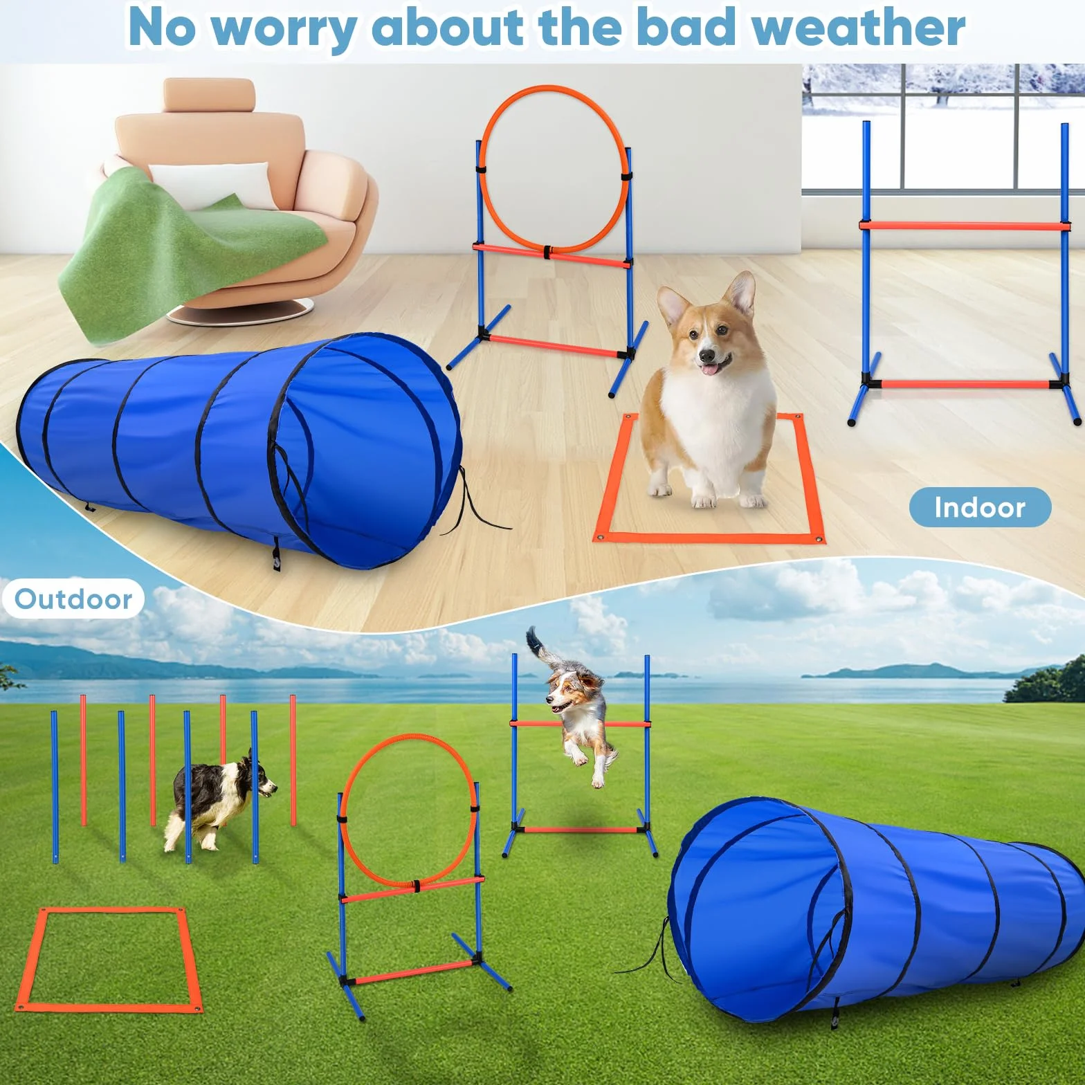 Agility Chien équipement Obstacles Entrainement kit 70 pièces Tunnel Anneau Saut