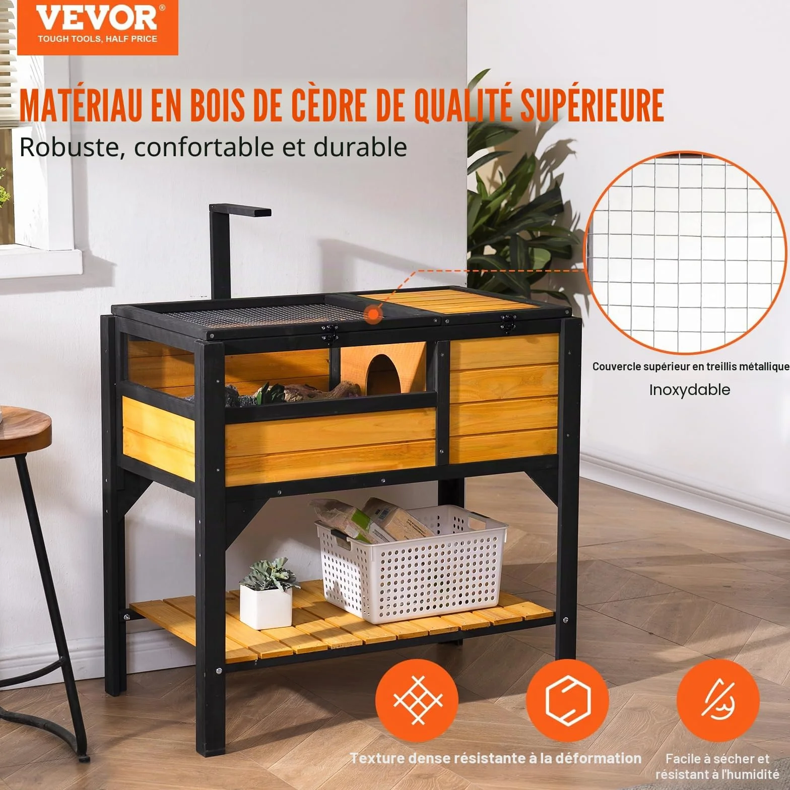 VEVOR Maison pour Tortues Intérieur Extérieur, Enclos en Bois avec Support d'Éclairage pour Reptiles Petits Animaux