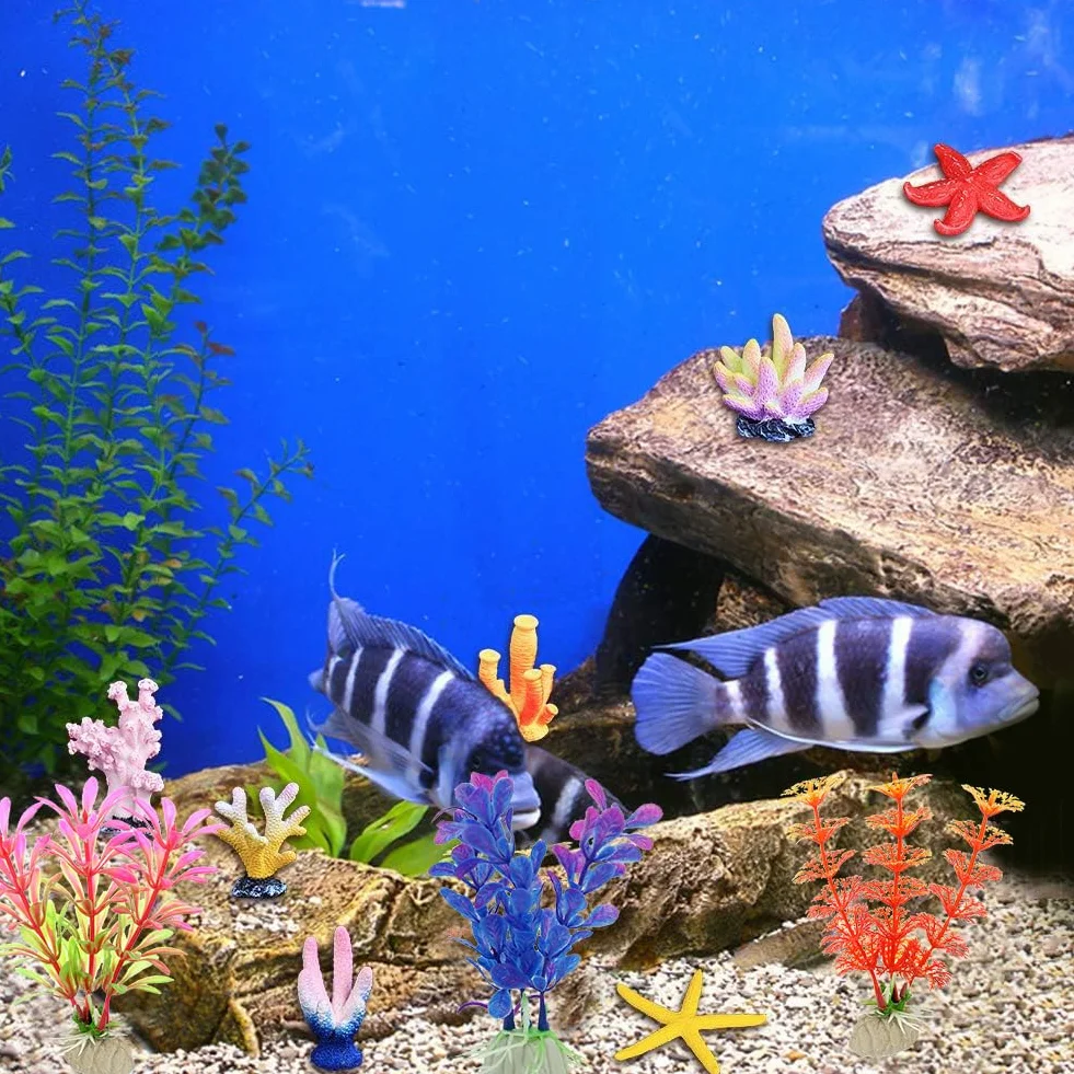 EQLEF Corail Aquarium Artificielle Lot de 10 Décorations Ornements Plantes Aquatiques