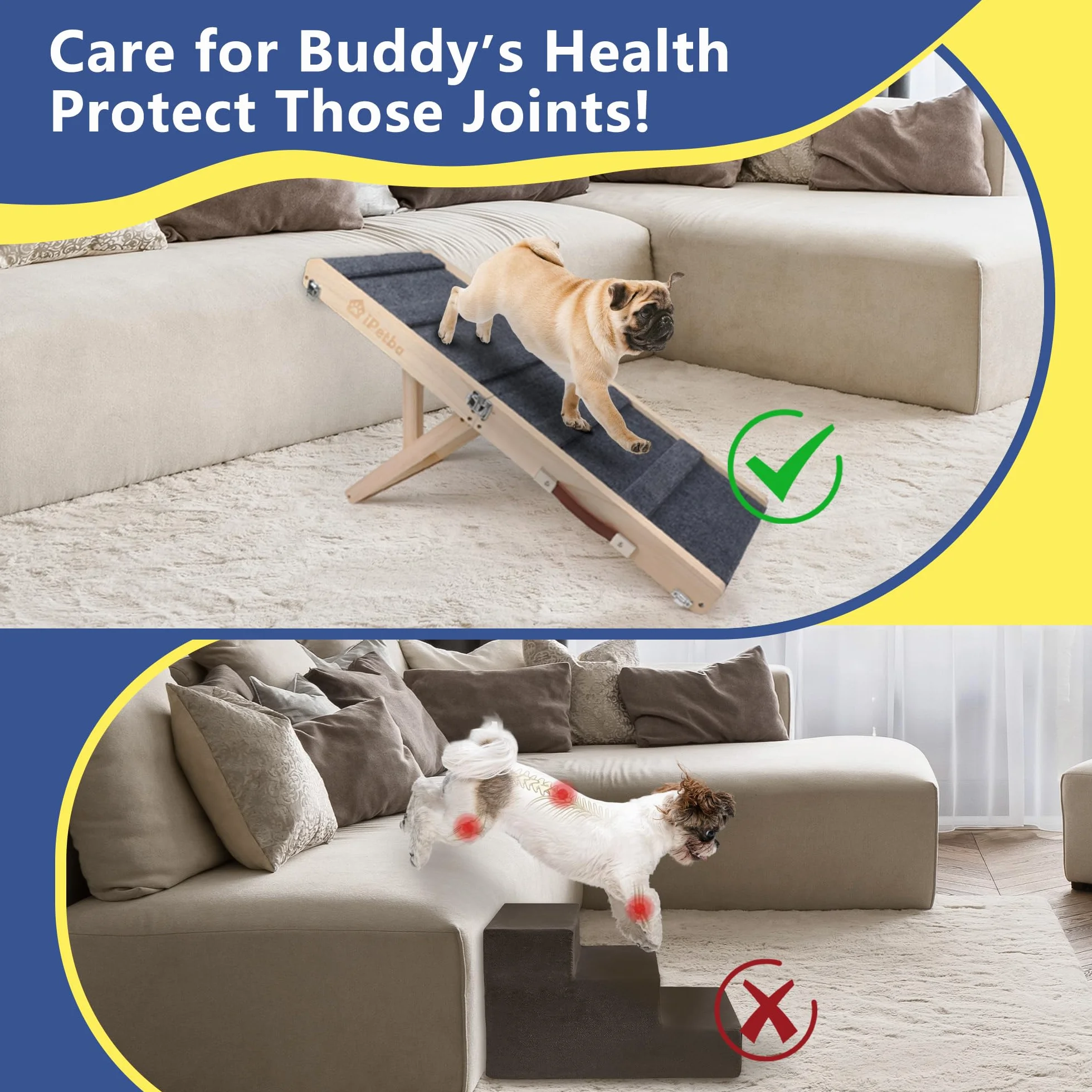 Rampe pour Chien pour Lit & Canapé Antidérapant Pliable Réglable Jusqu'à 16 kg