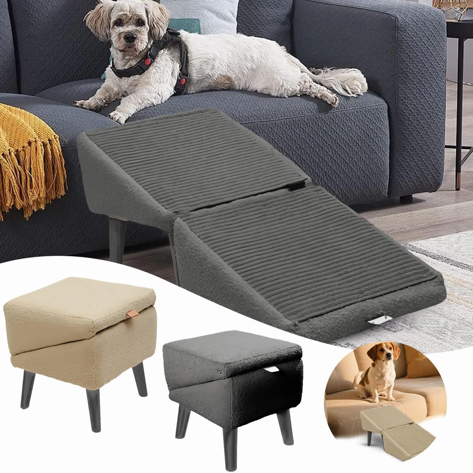Rampe pour chiens et chats marches antidérapantes design léger portable aide escalade robuste lit canapé voiture gris