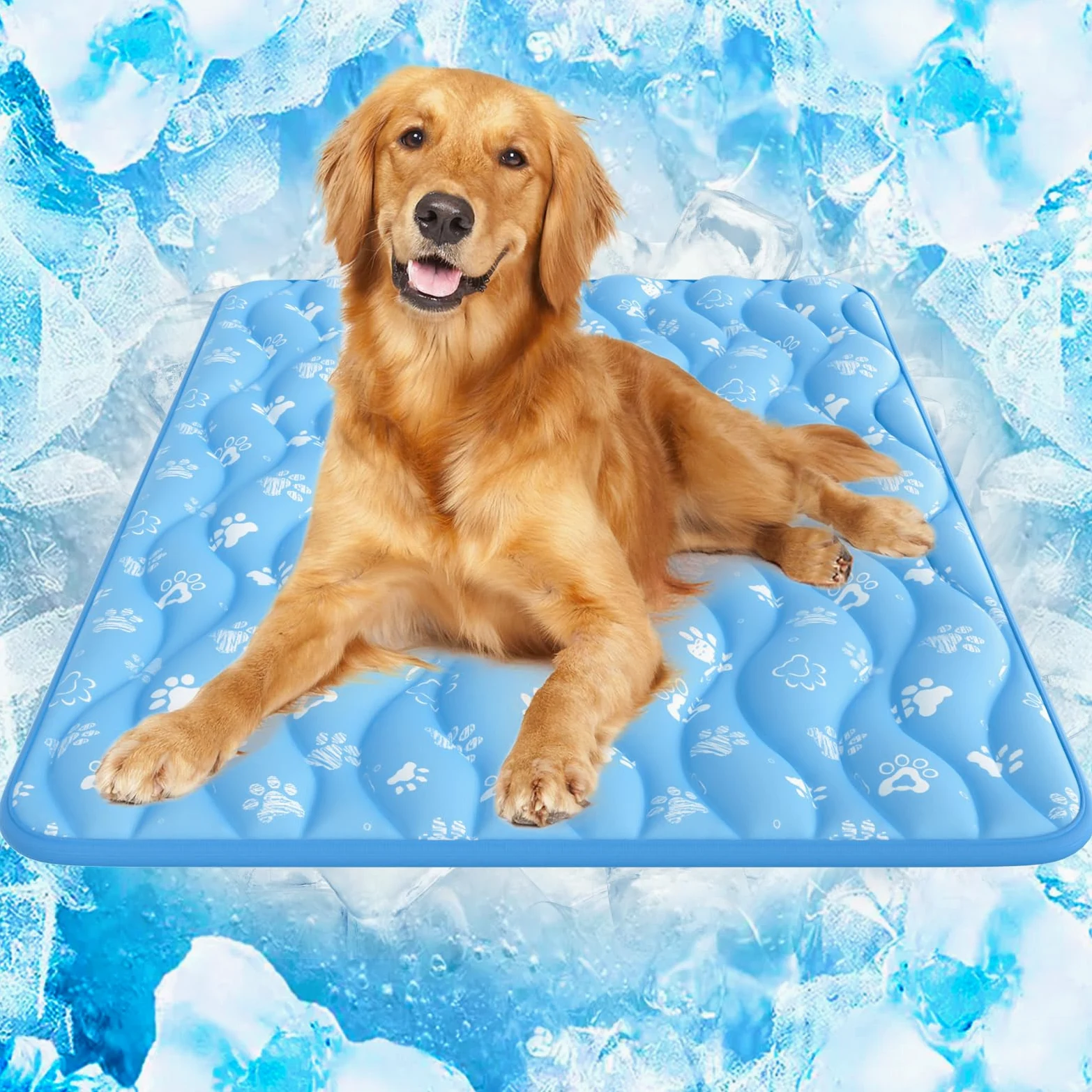 Rywell Tapis Rafraichissant Chien 110X80cm, Absorbe Rapidement l'eau(Bleu) | Technologie de Refroidissement Arc-Chill 3.0(Q-Max>0.5); Thermochromique; OEKO-TEX; Imperméable;Antidérapant;Lavable;Portable