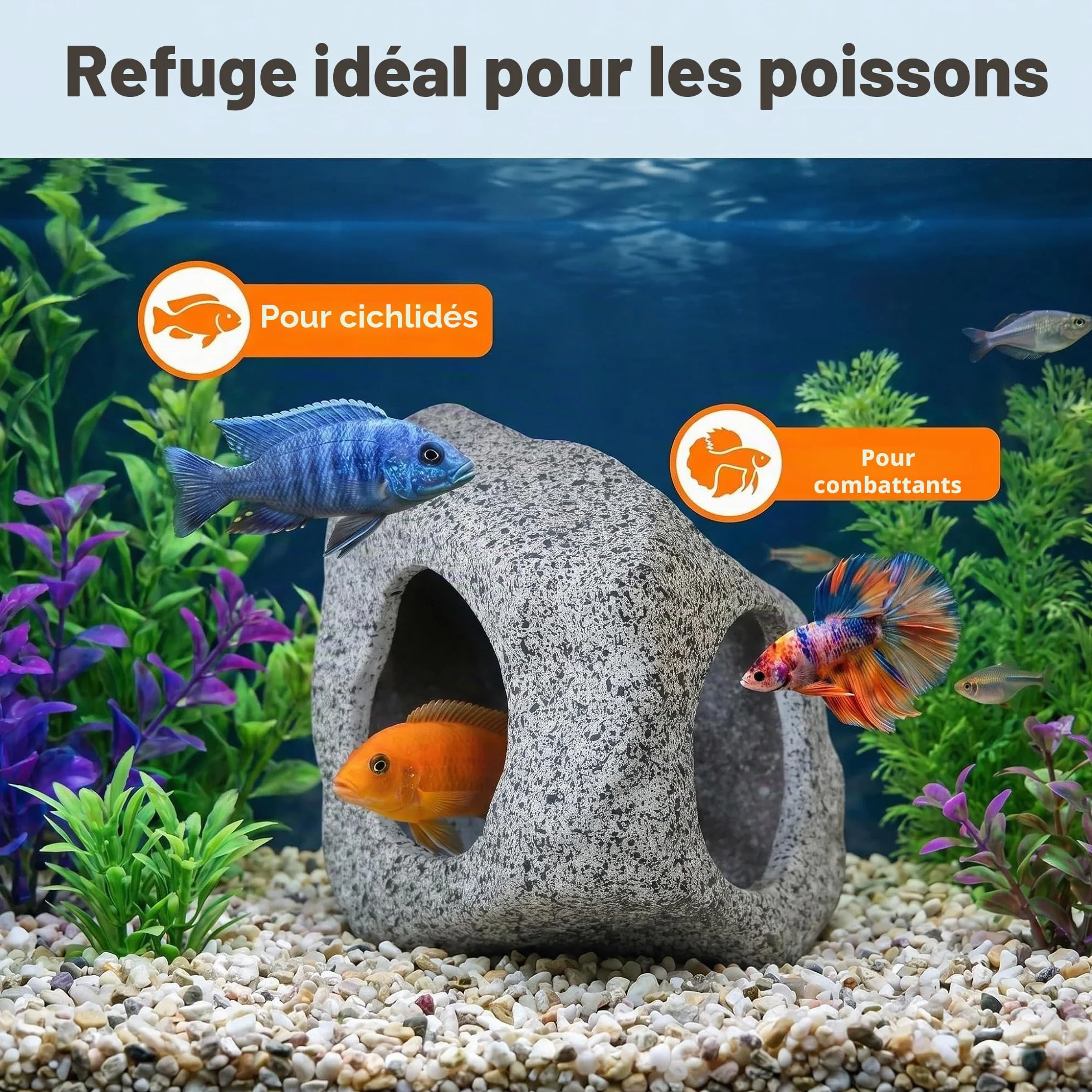 SpringSmart Cachette d'aquarium en céramique pour animaux aquatiques reproduction jeu repos ornement non toxique pierre décorative combattant