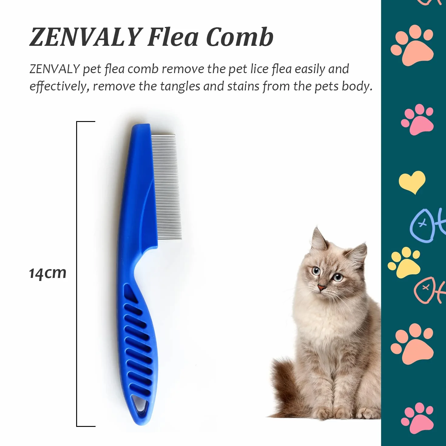 Peigne à Poux pour Chats et Chiens - Outil de Toilettage Anti Puces pour Nettoyer Tangles et Saleté - Bleu