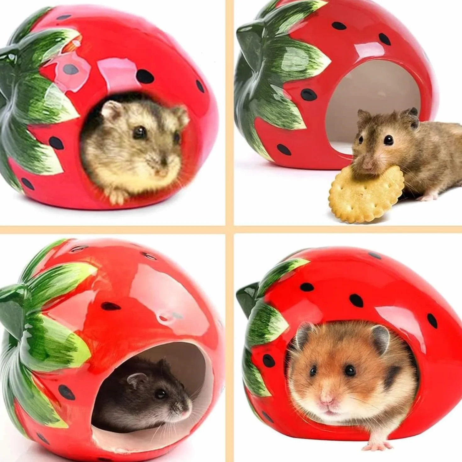 LATRAT Maison en Céramique en Forme de Fraise pour Animaux de Compagnie, Jolie Maison pour Hamster
