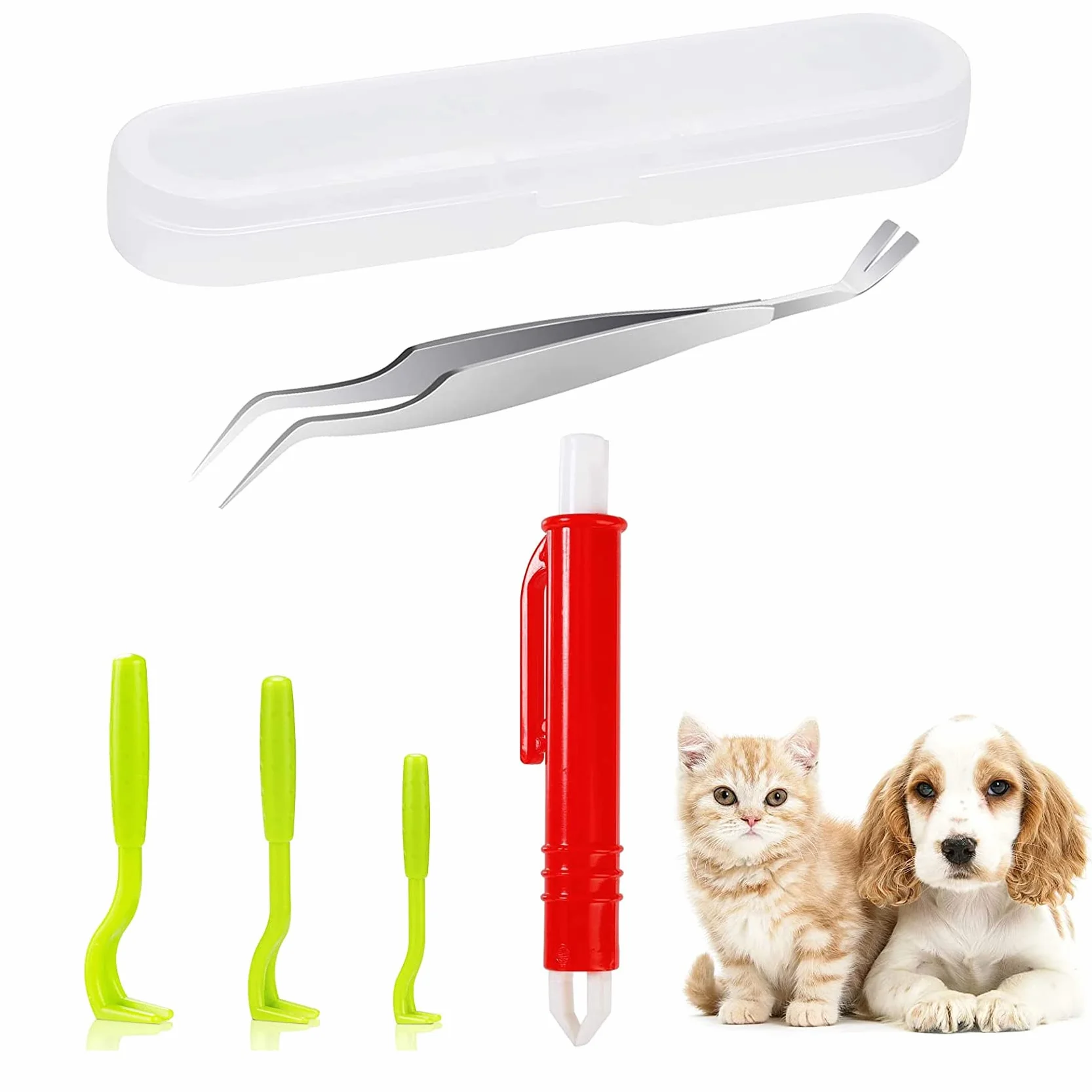 Pince Tique Crochet Acier Inoxydable Anti-Tique pour Chiens Chats 5pcs