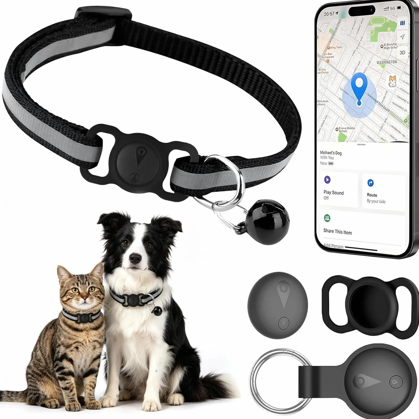 Collier GPS Chat Chien Traceur sans Abonnement Localisation Temps Réel Étanchéité iOS Android