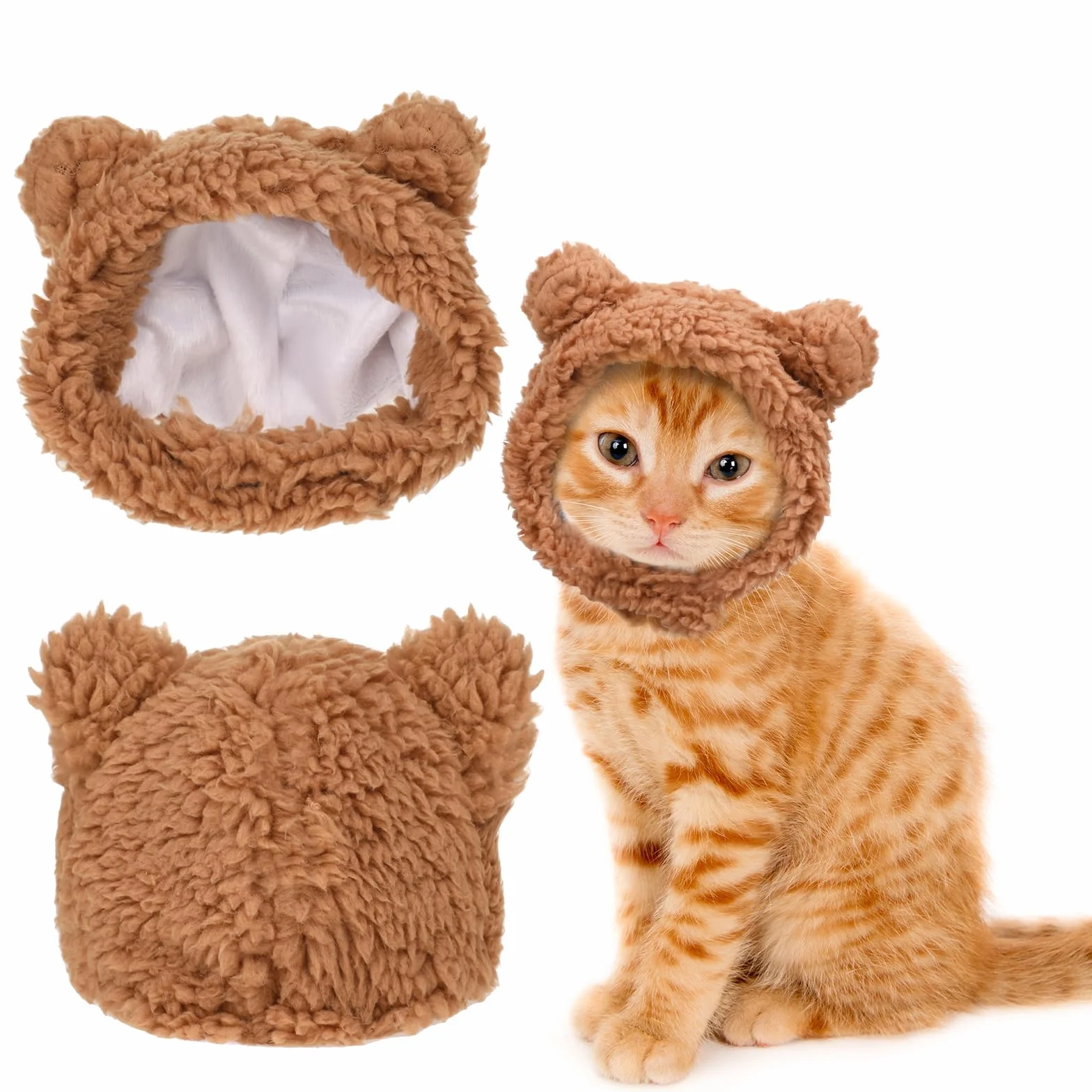 Bonnet d'hiver mignon pour chats chaud doux réglable marron