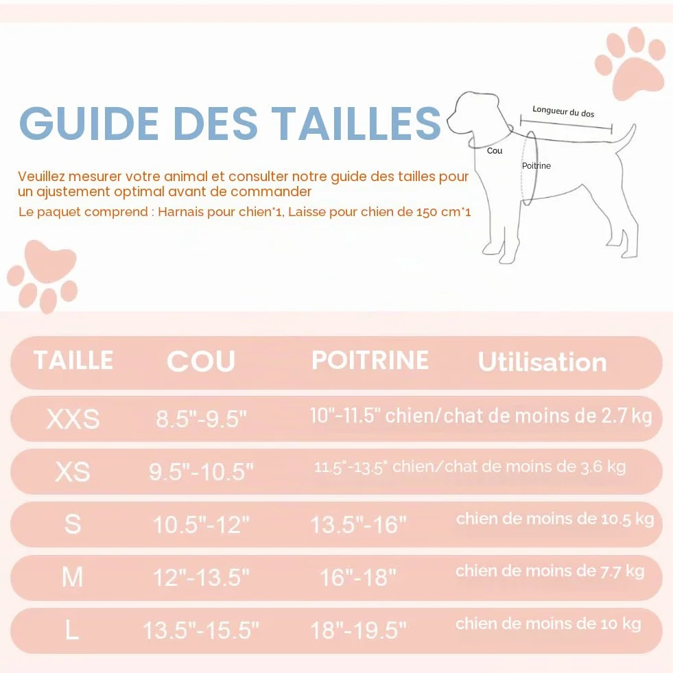 Harnais pour Chien Petite et Moyenne Taille, Harnais et Laisse pour Chiot, Maille Réfléchissante Respirable, Gilet Rembourré