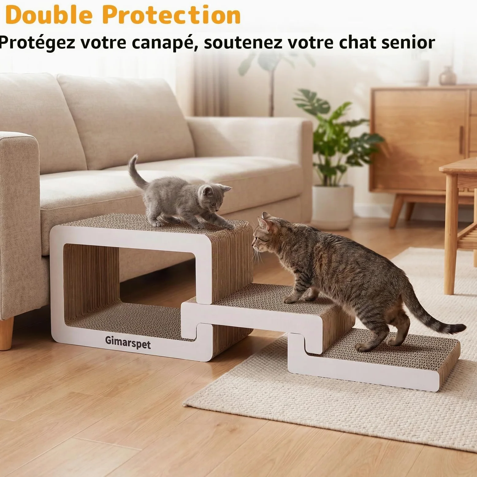 Gimars 75cm Griffoir pour Chat 3 en 1 XXL, Meuble Griffoir Chat Carton Élégant pour Foyer Multi-Chats, Design Vague Moderne, Imbriquable & Gain de Place Lounge