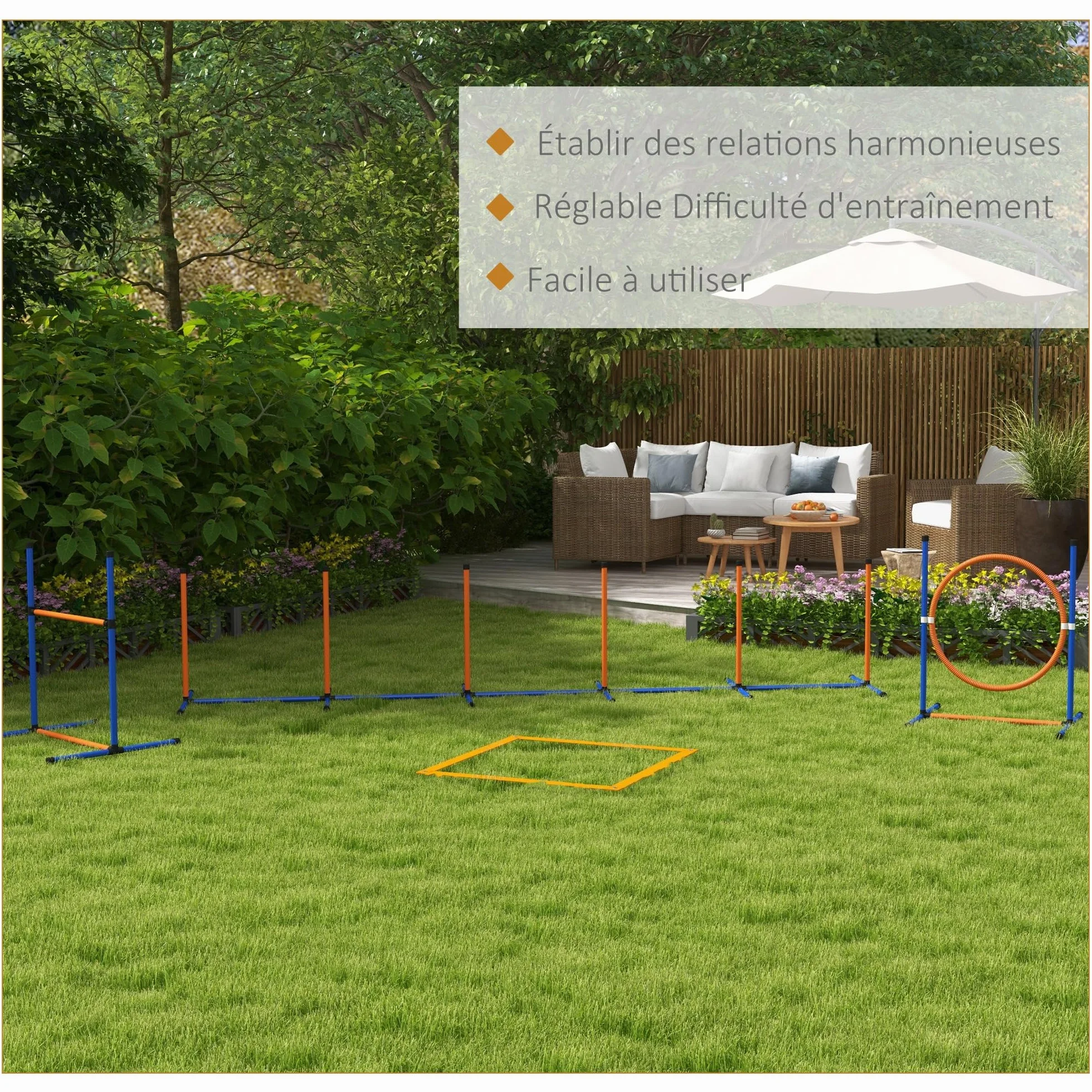PawHut Kit d'agilité pour Chien 4 pièces avec Slalom, Anneau de Saut, Haies