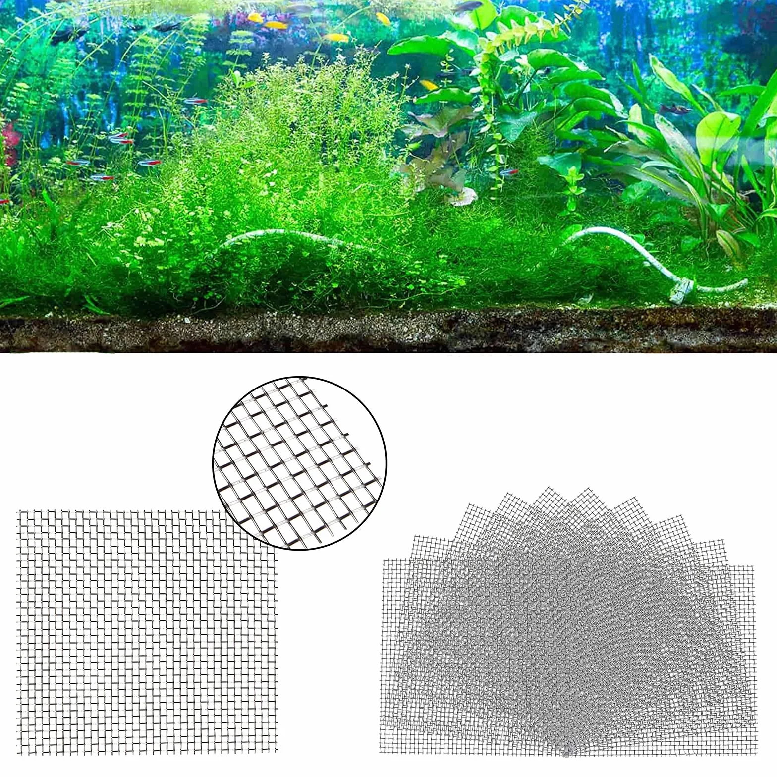 Mousse Plante Aquatique Décoration 14 Pièces 8x8 cm Grillage Fin Acier Inoxydable Maille Fine Aquarium