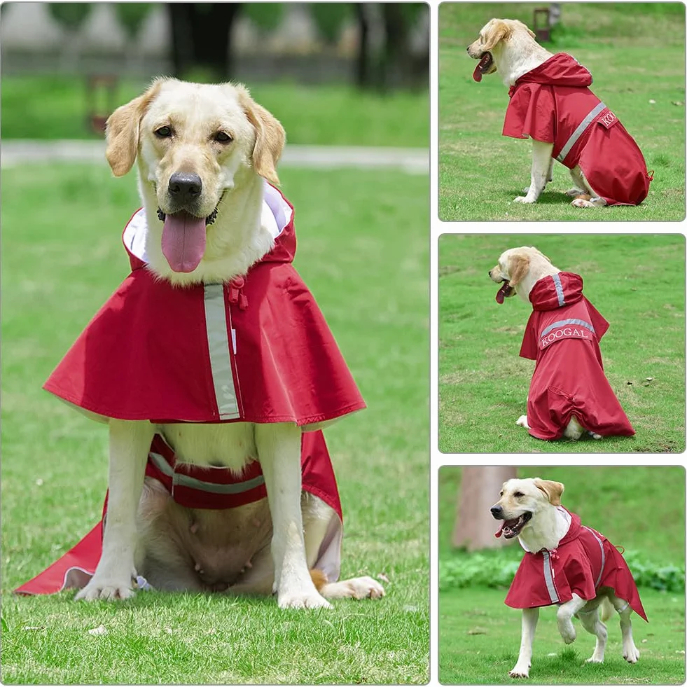 Imperméable Chien avec Capuchon Imperméable Manteau Chien Ultraléger Aéré Bandes Réfléchissantes Taille 4XL Rouge