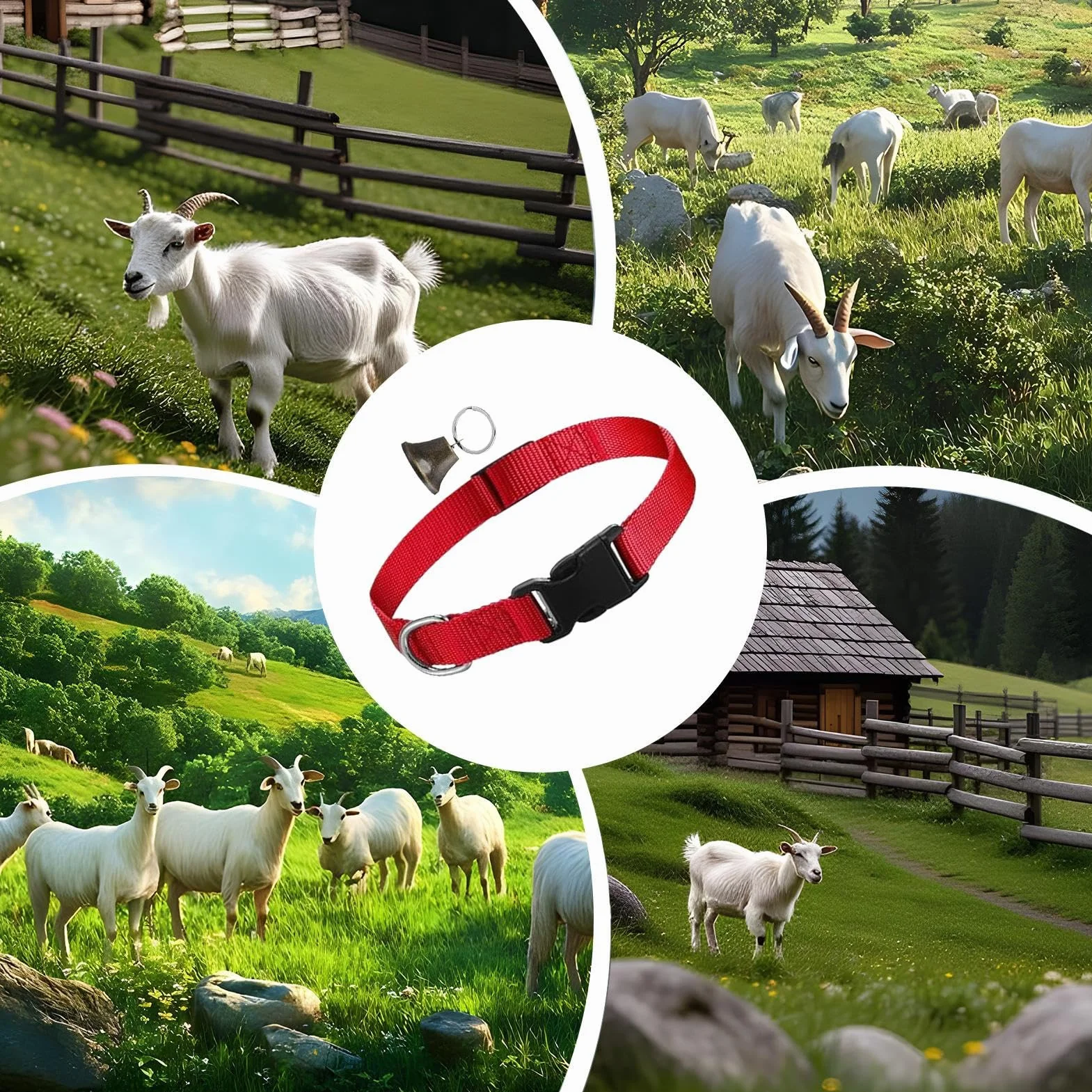 Collier de Chèvre Réglable en Nylon pour Mouton, Cloche d'Alpage Sonore Anti-Perdition pour Vaches, Chèvres