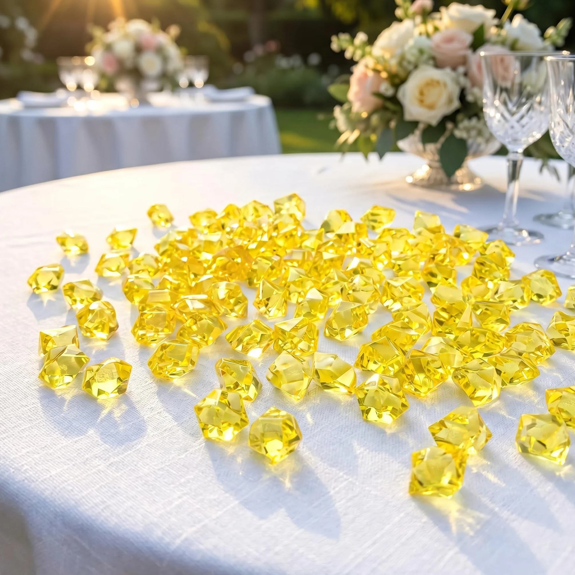 Lot de 200 pierres précieuses en acrylique jaune pour décoration
