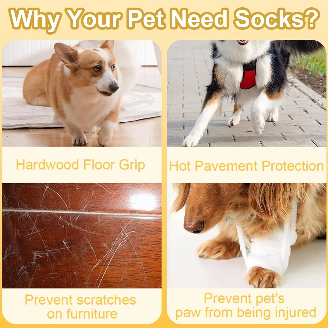 Chaussettes Antidérapantes pour Chien, Protection Coussinet, Chaussure Chien Réglable avec Adhérence, Noir, S (4 Pièces)