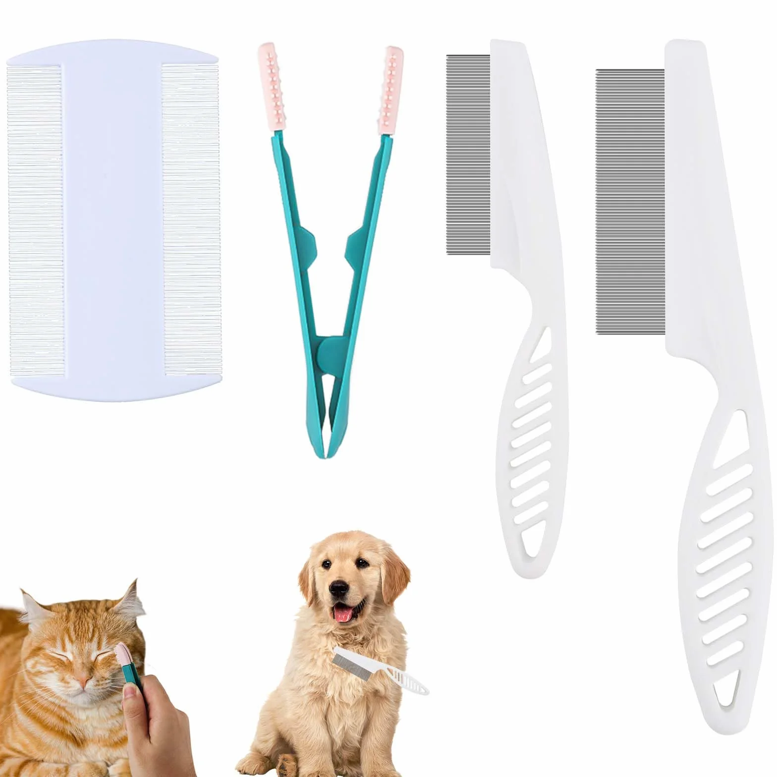 4pcs Brosse de Toilettage pour Animaux de Compagnie, Peigne à Puces pour Chat Peigne à Puces Chien Multifonctionnel Peigne à Puces pour Chiens Peigne à Cheveux pour Animaux de Compagnie