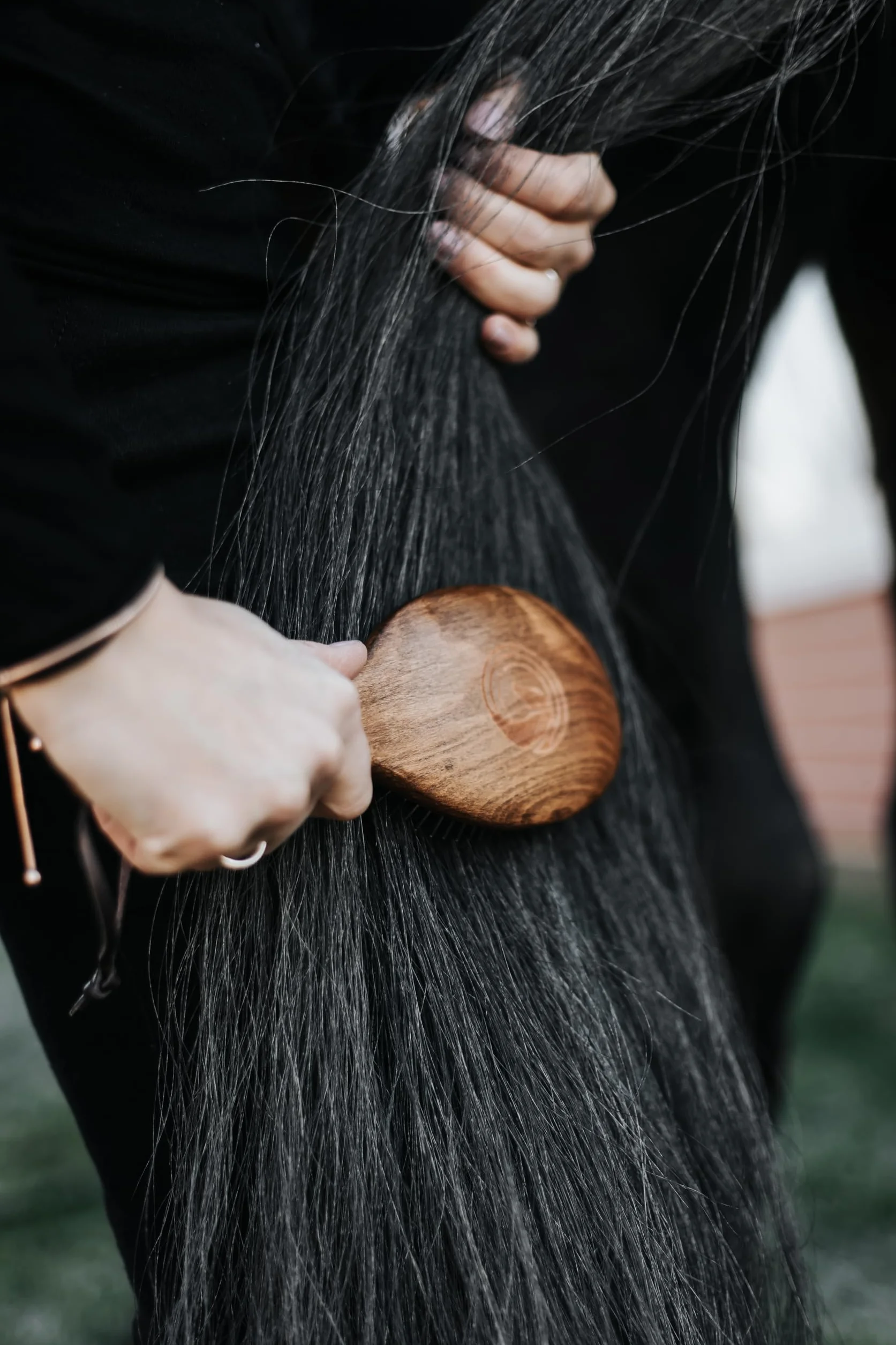 Brosse crinière et peigne queue Equimour pour cheval en bois et métal ergonomique démêler lisser soigner toilettage