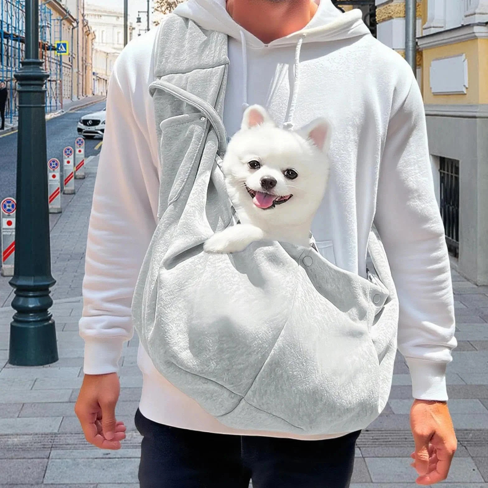Écharpe de Transport pour Chien 7.5 kg Gris Sac à bandoulière pour Petits Chiens et Chats Aide à Porter Respirante