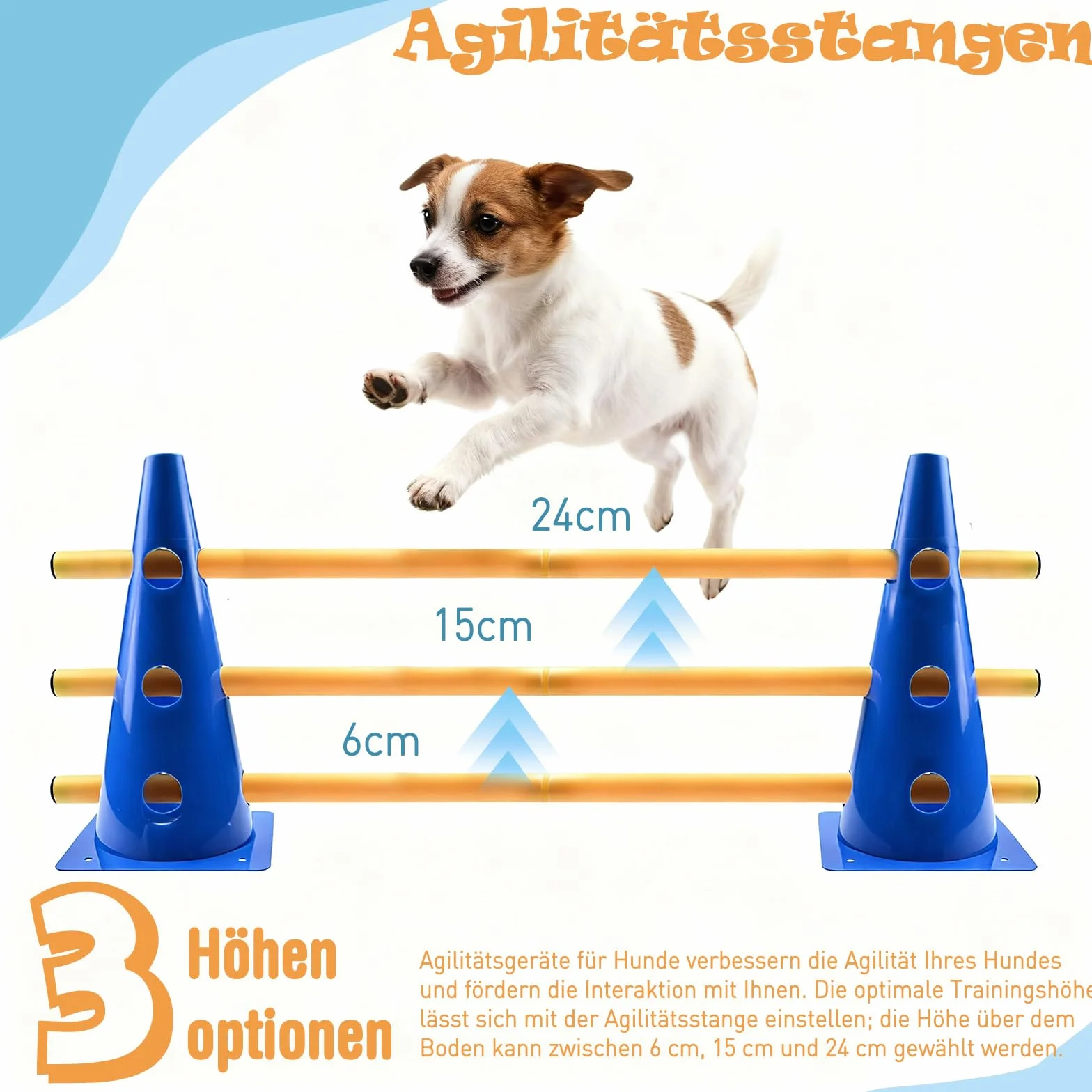 Cavaletti réglables pour chien - Kit de barrière d'agilité - Hauteur 23 cm - 8 barres 80 cm