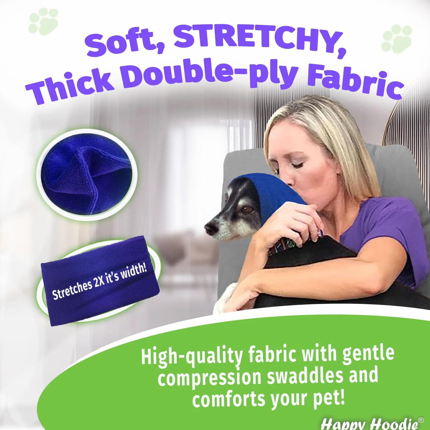 Happy Hoodie Originale Bande Apaisante pour Chiens et Chats Anti-Anxiété Calmante Annulation Bruit Séchage Toilettage