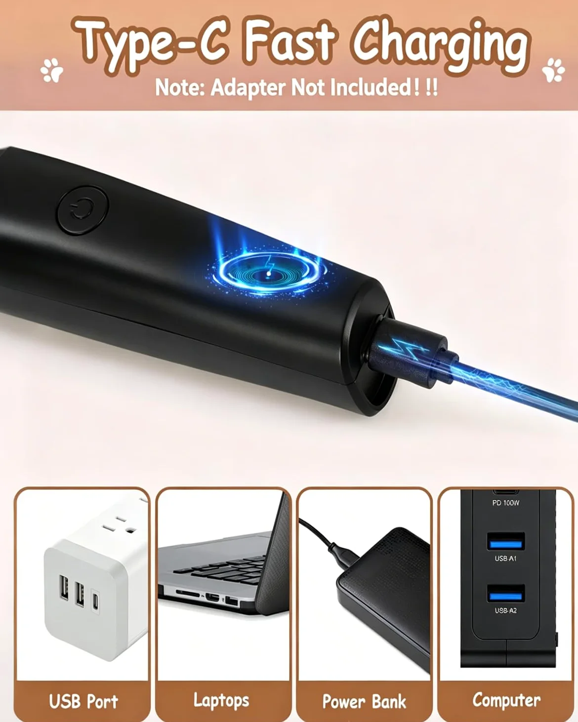 Tondeuse 4 en 1 pour chien pour toilettage de pattes, kit de toilettage pour chien rechargeable USB-C avec deux vitesses, rasoir sans fil pour poils épais pour caniche, petits animaux de