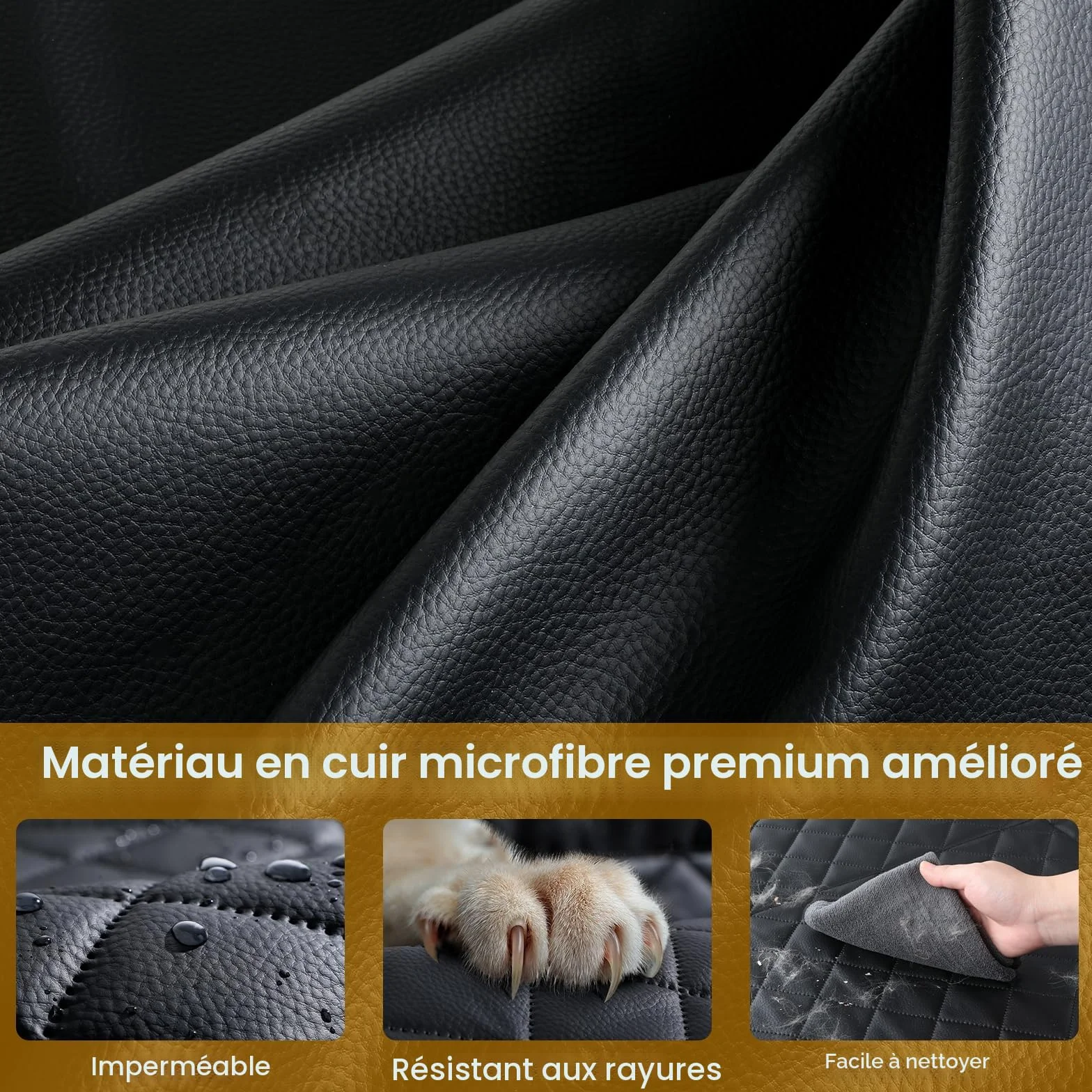 Pecute Siège Auto Chien XL 70x61 cm Coussin Cuir PU Rabattable Fond Rigide Anti-Affaissement Facile à Nettoyer Protection Banquette Arrière